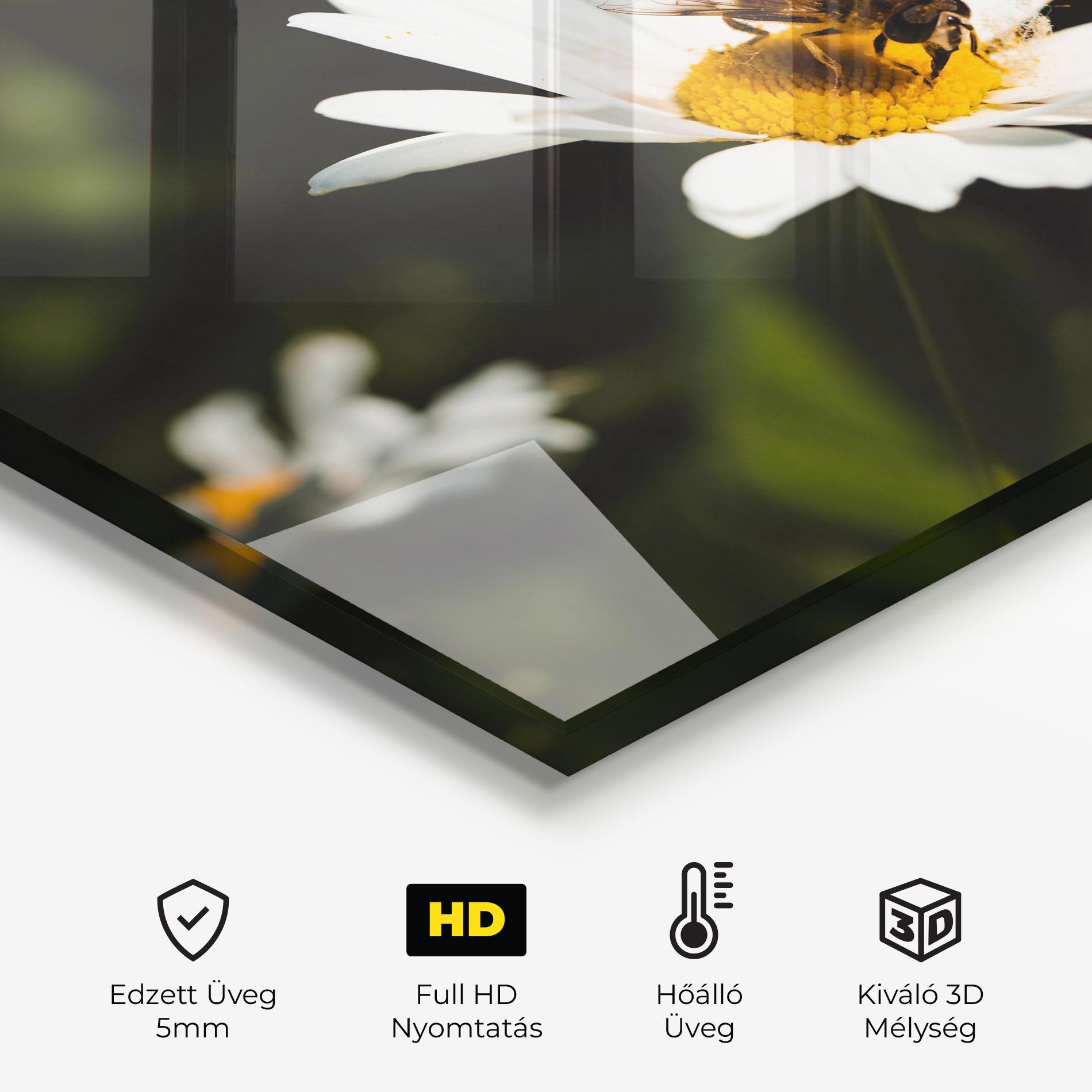 Konyhai üveg hátfal Bee Flying On Daisy mockup 2