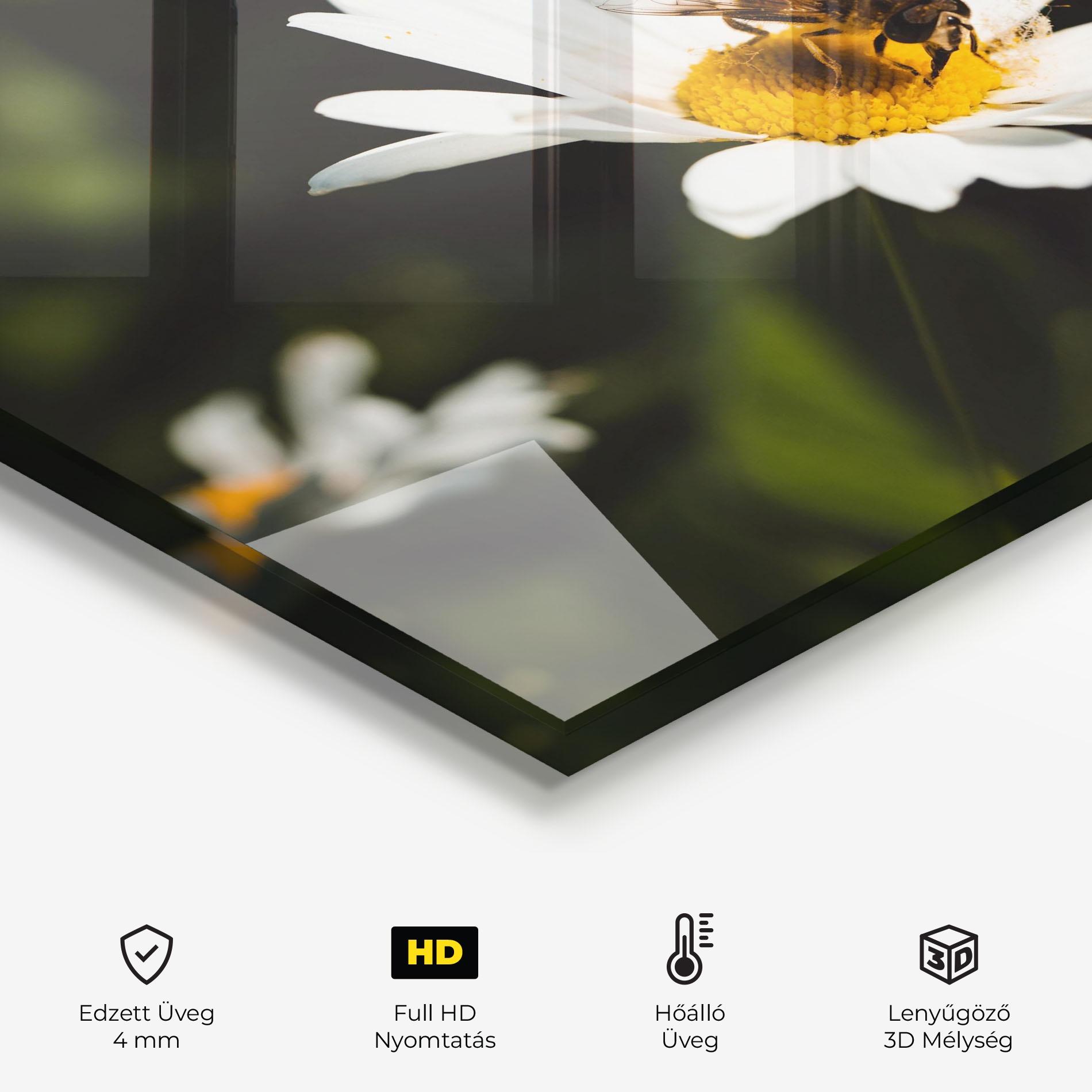 Konyhai üveg hátfal Bee Flying On Daisy mockup 2