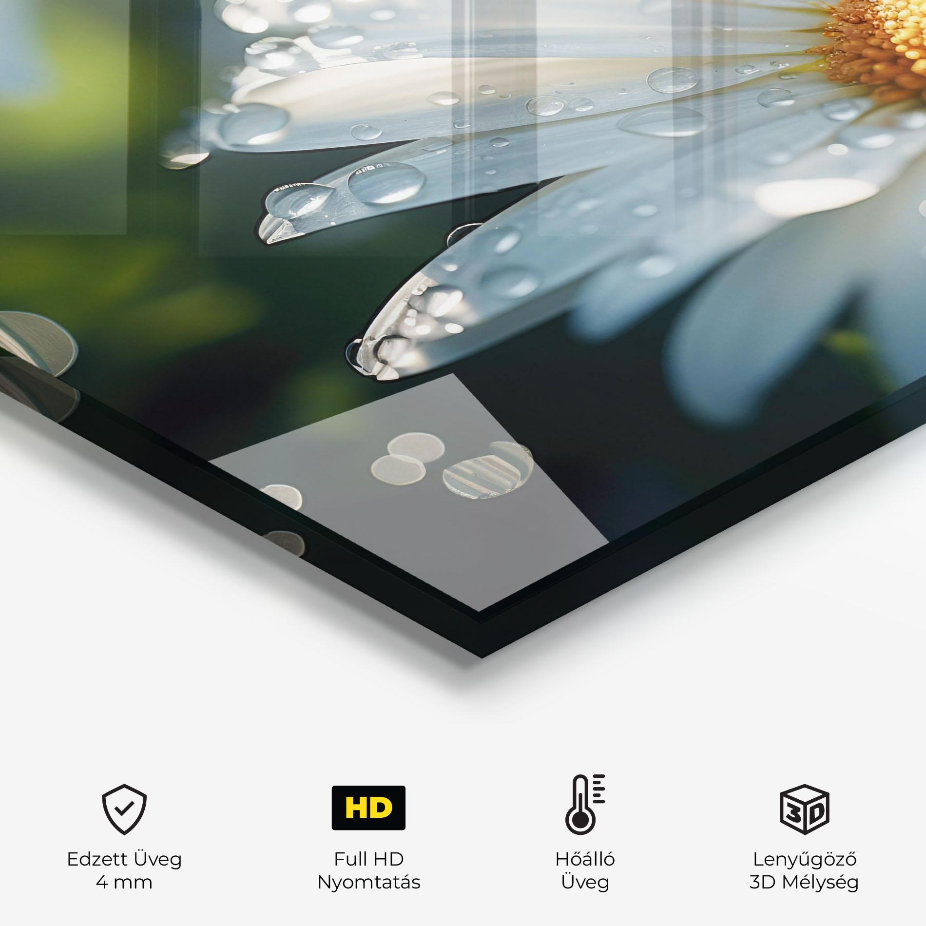 Konyhai üveg hátfal Daisy After Rain Close Up mockup 2
