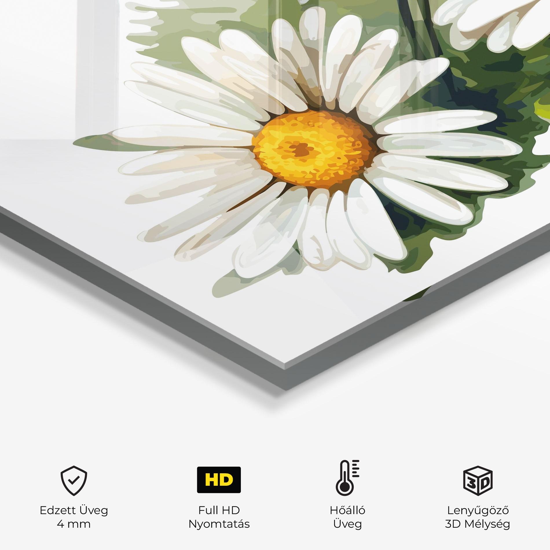 Konyhai üveg hátfal Grey White Daisy mockup 2