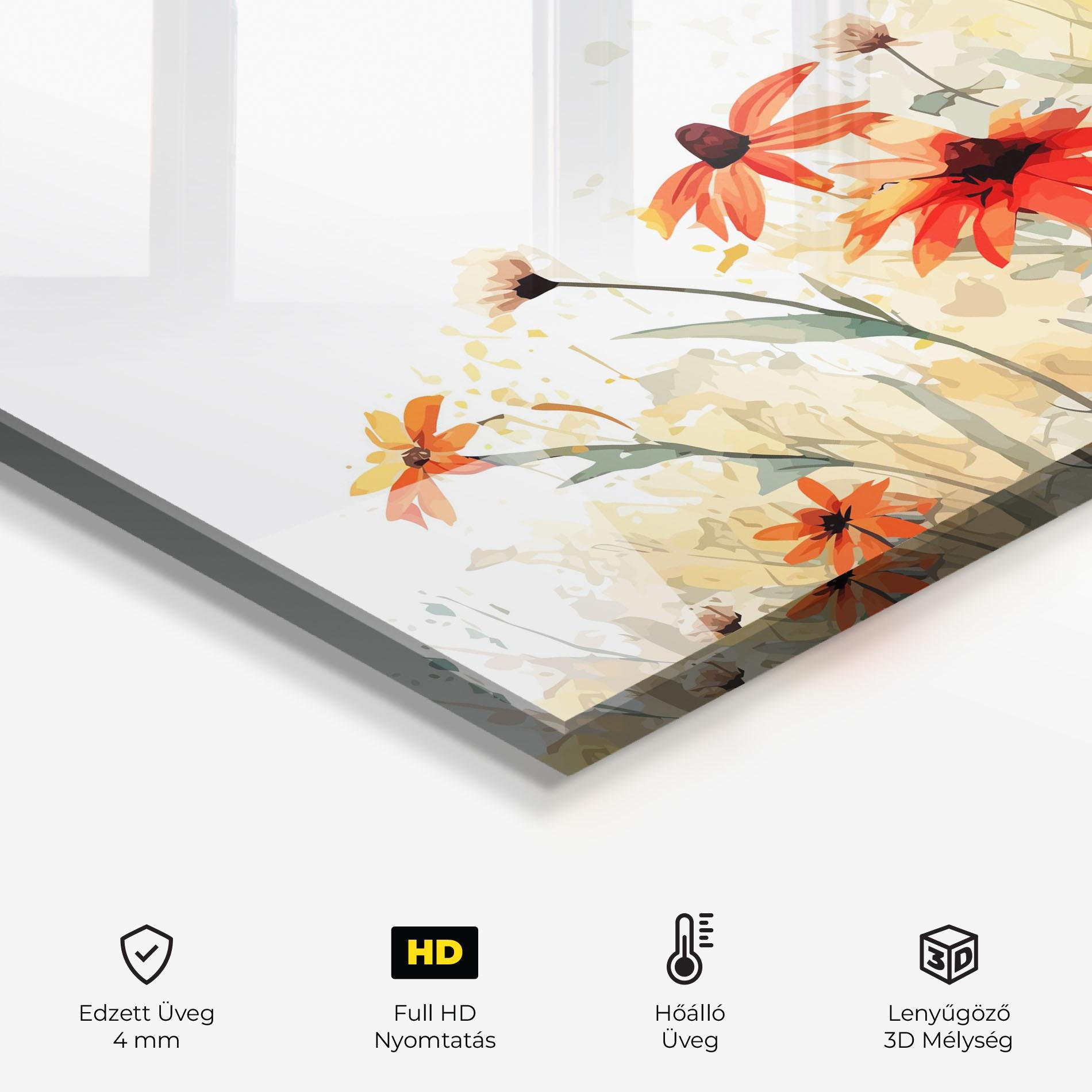 Konyhai üveg hátfal Orange Daisy mockup 2