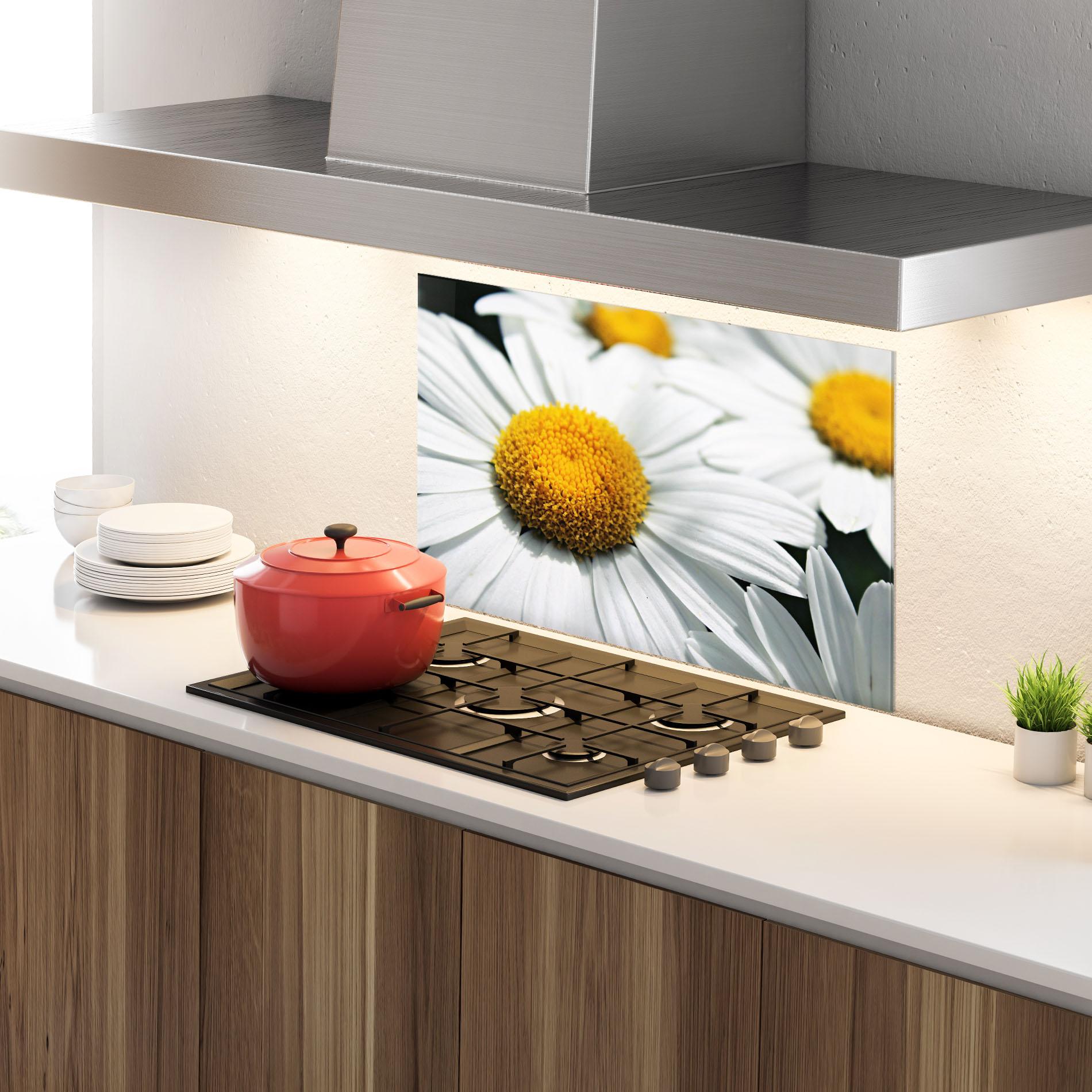 Konyhai üveg hátfal Big Daisies mockup 4