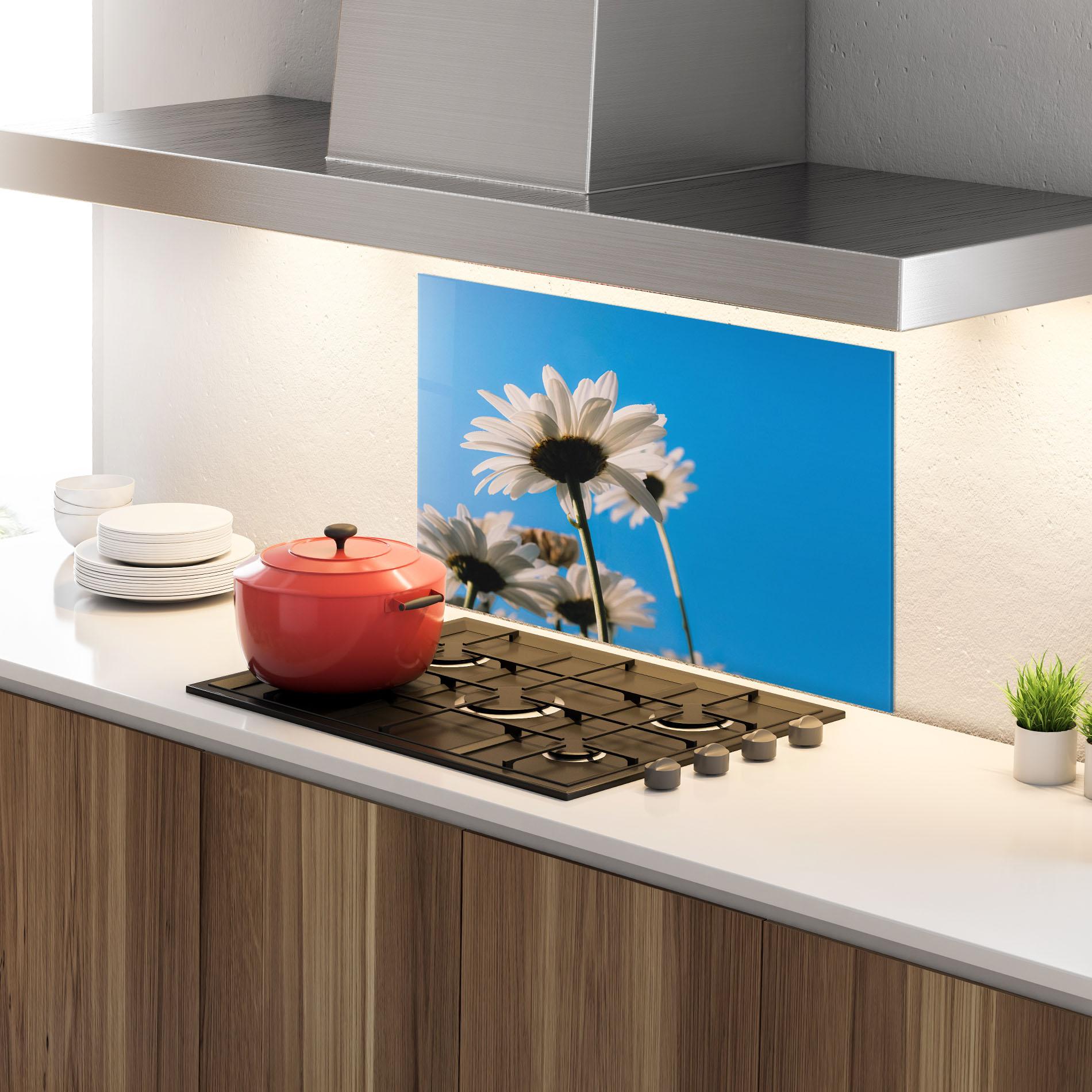Konyhai üveg hátfal Blue Sky Daisy mockup 4
