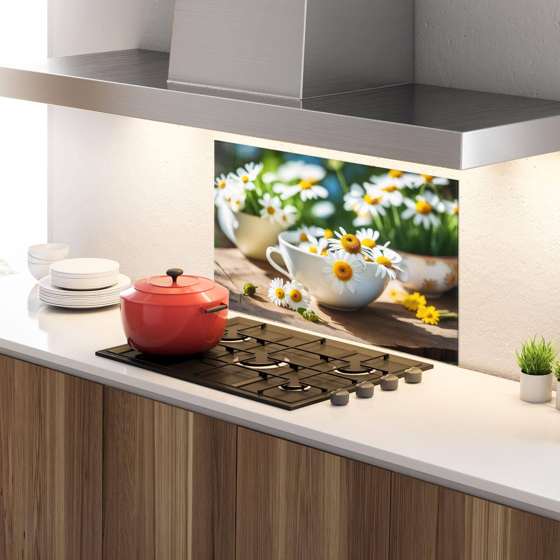 Konyhai üveg hátfal Daisies In A Cup mockup 4