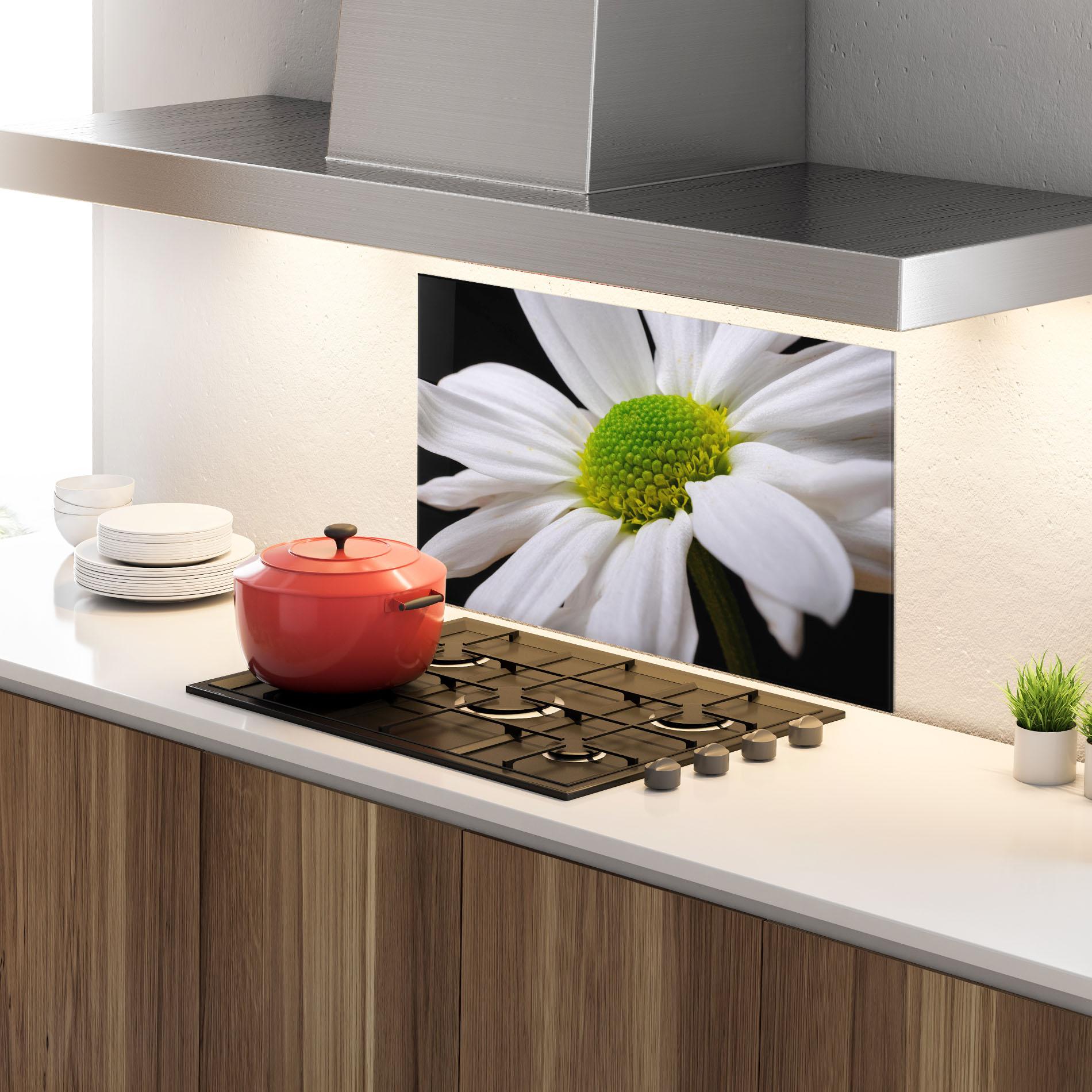 Konyhai üveg hátfal Green Middle Daisy mockup 4