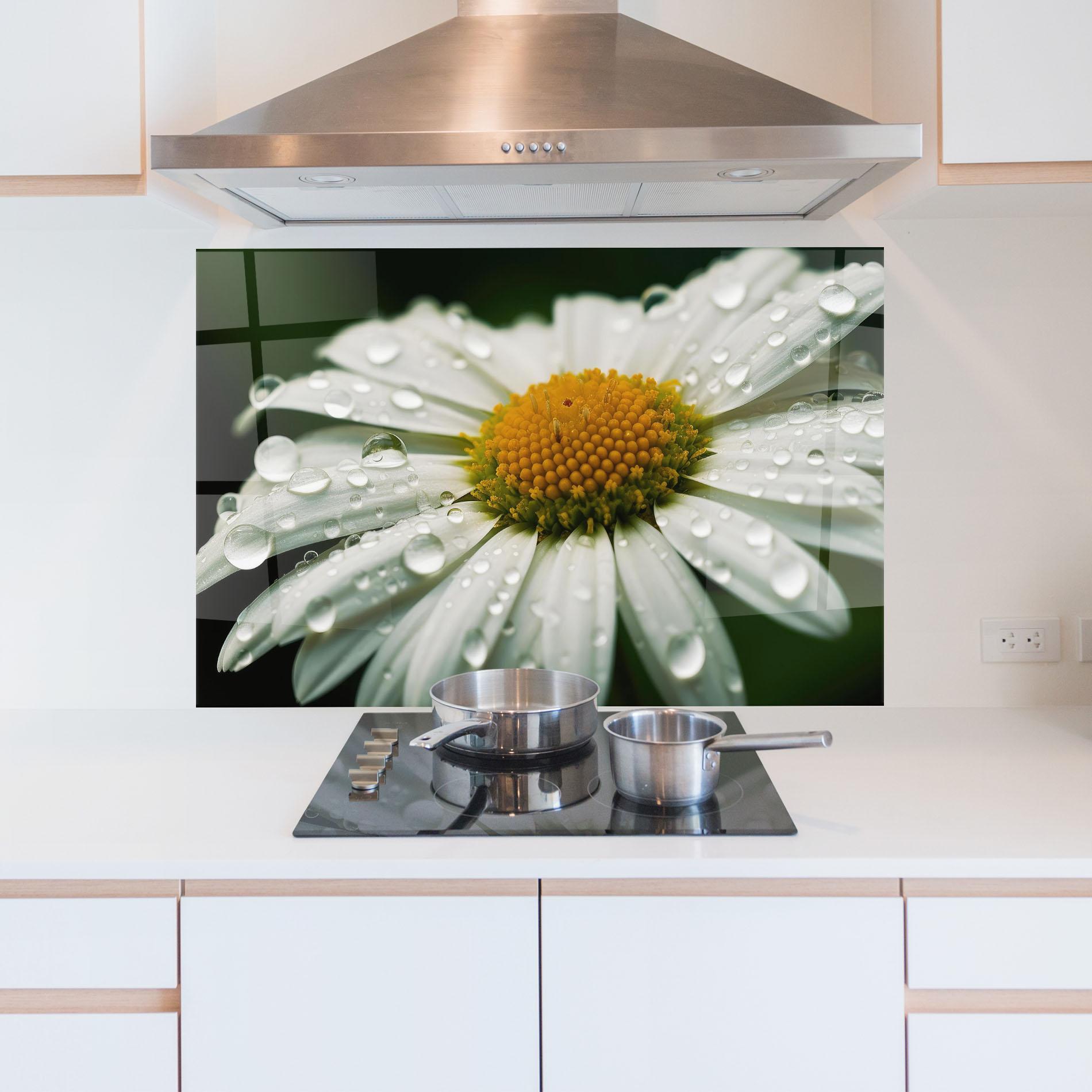 Konyhai üveg hátfal Close Up Daisy After Rain mockup 5