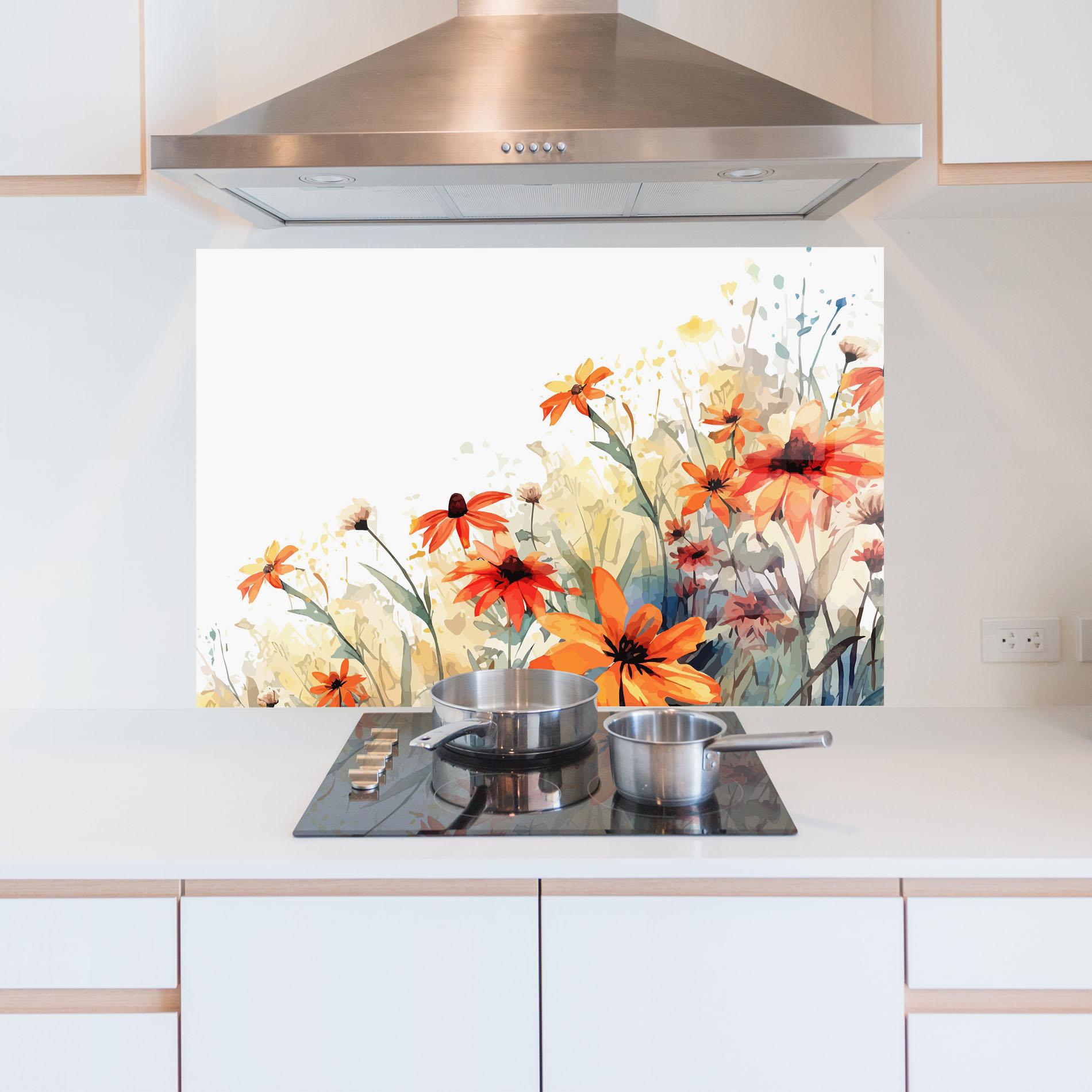 Konyhai üveg hátfal Orange Daisy mockup 5