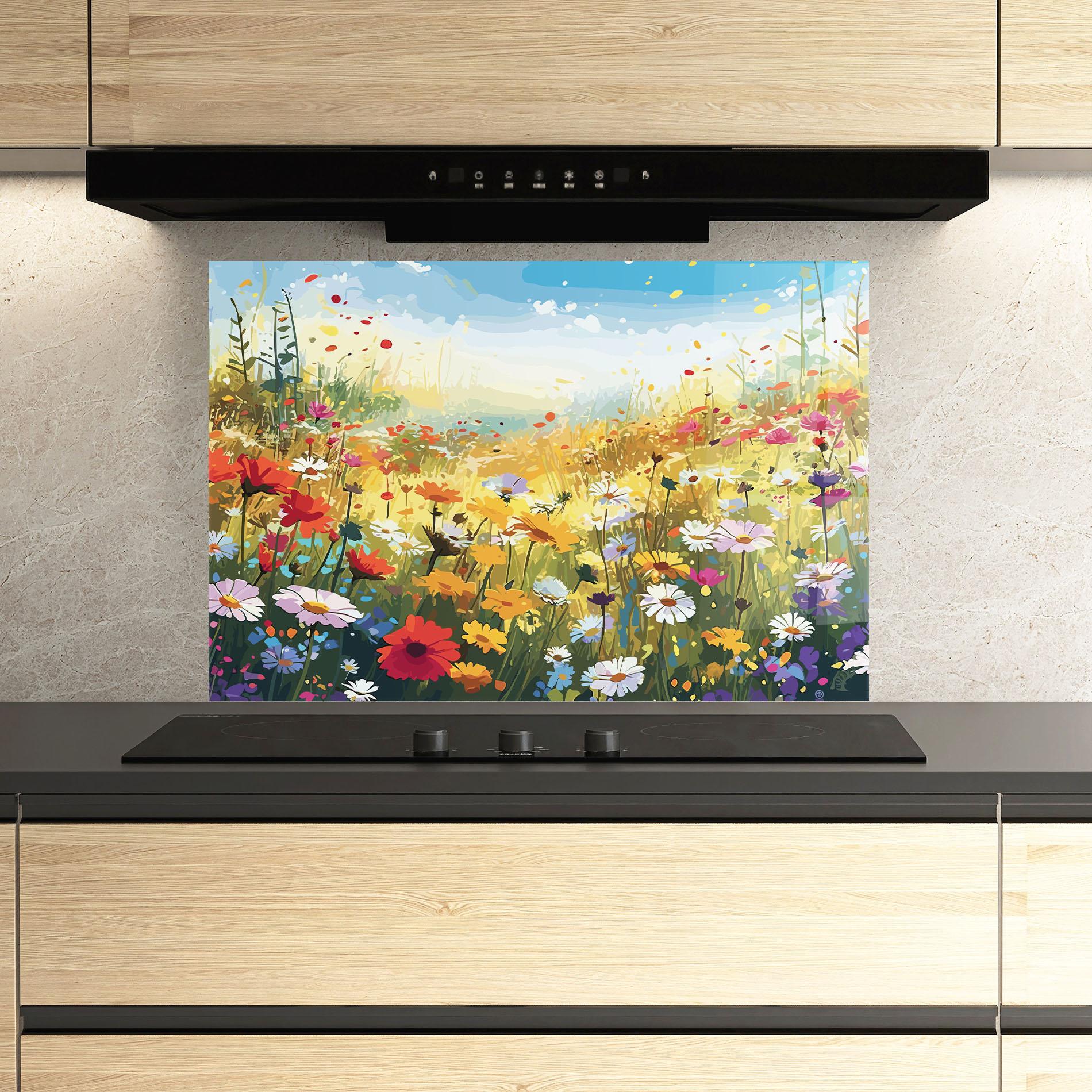 Konyhai üveg hátfal Colorful Daisy Mix mockup 3