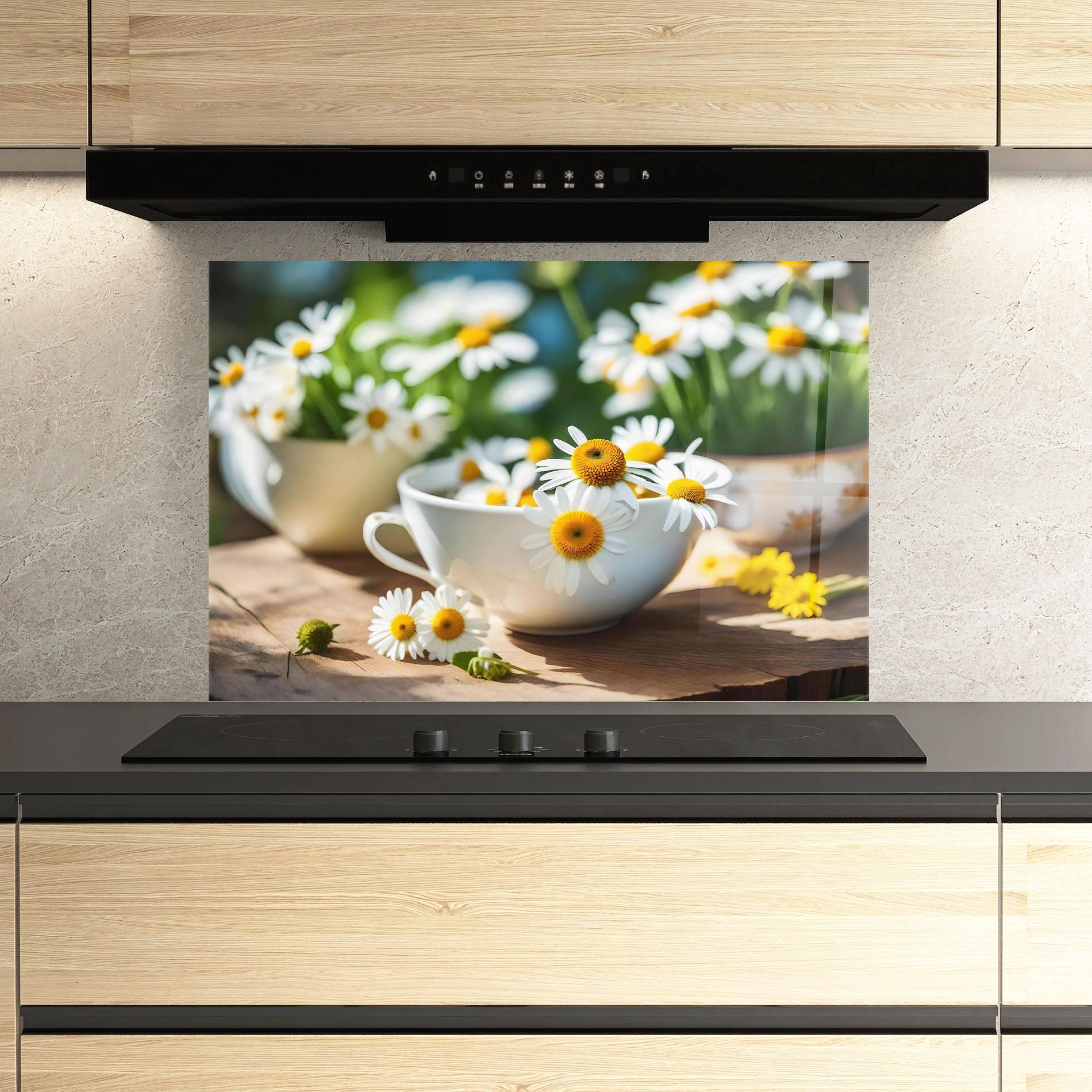Konyhai üveg hátfal Daisies In A Cup mockup 3