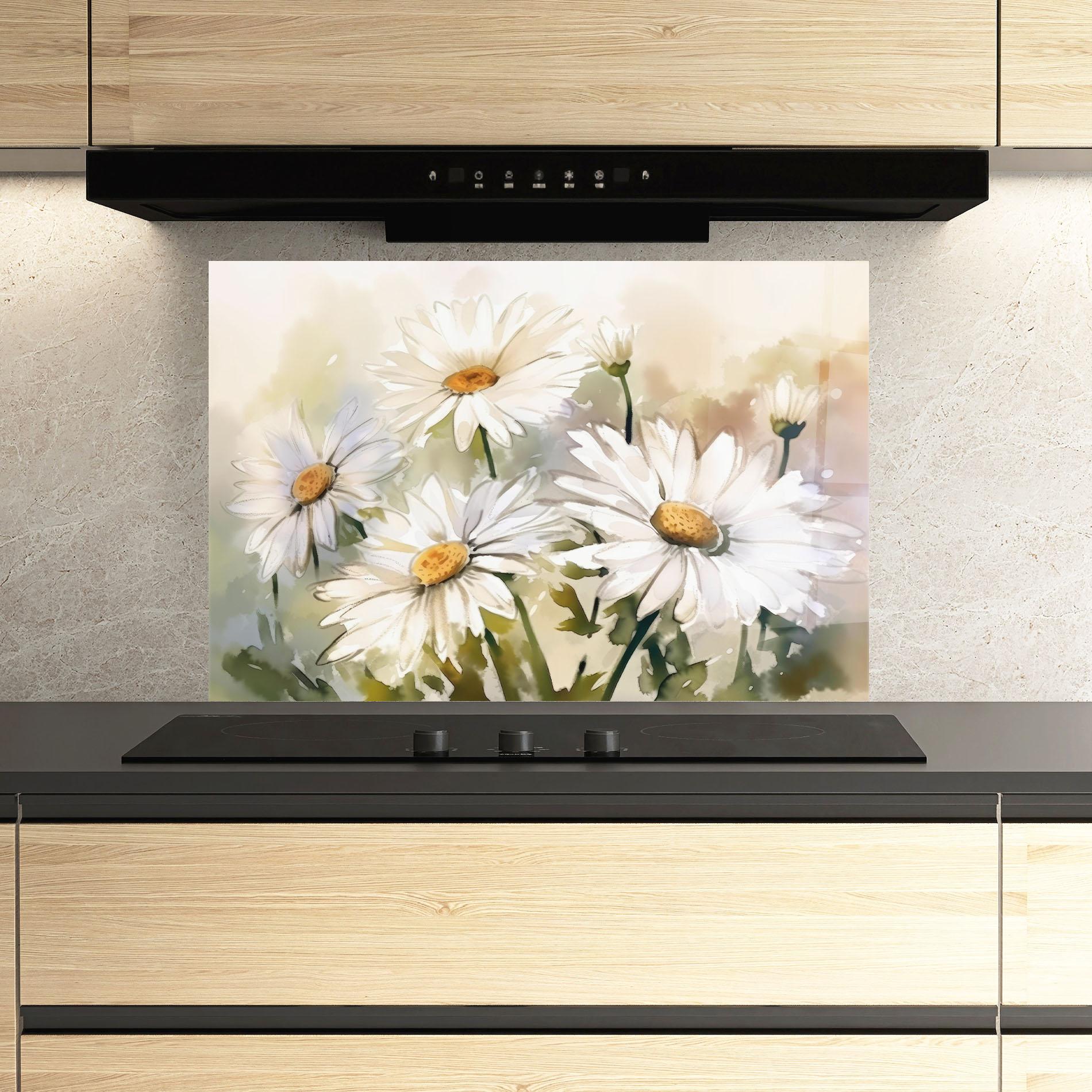 Konyhai üveg hátfal Daisy Painting mockup 3