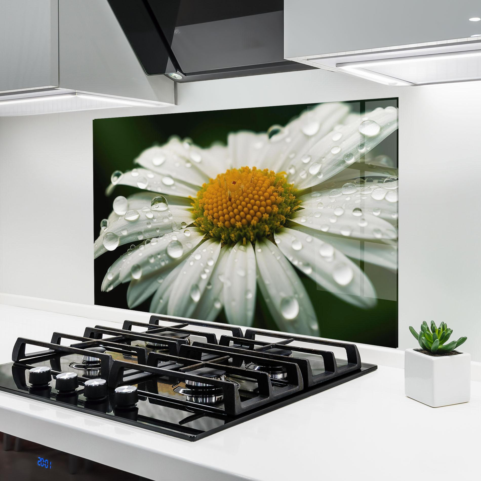 Konyhai üveg hátfal Close Up Daisy After Rain mockup 6