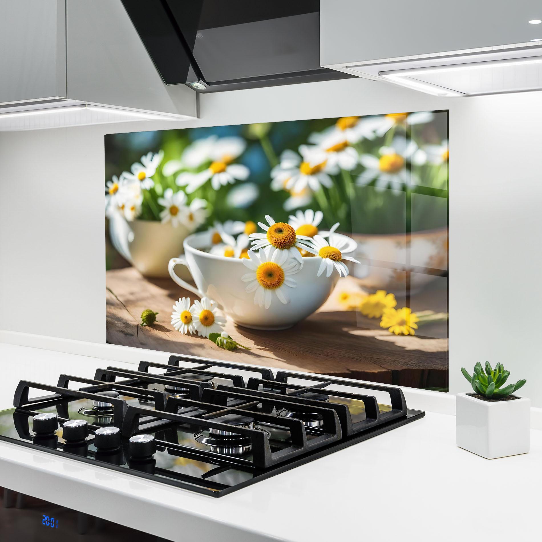 Konyhai üveg hátfal Daisies In A Cup mockup 6