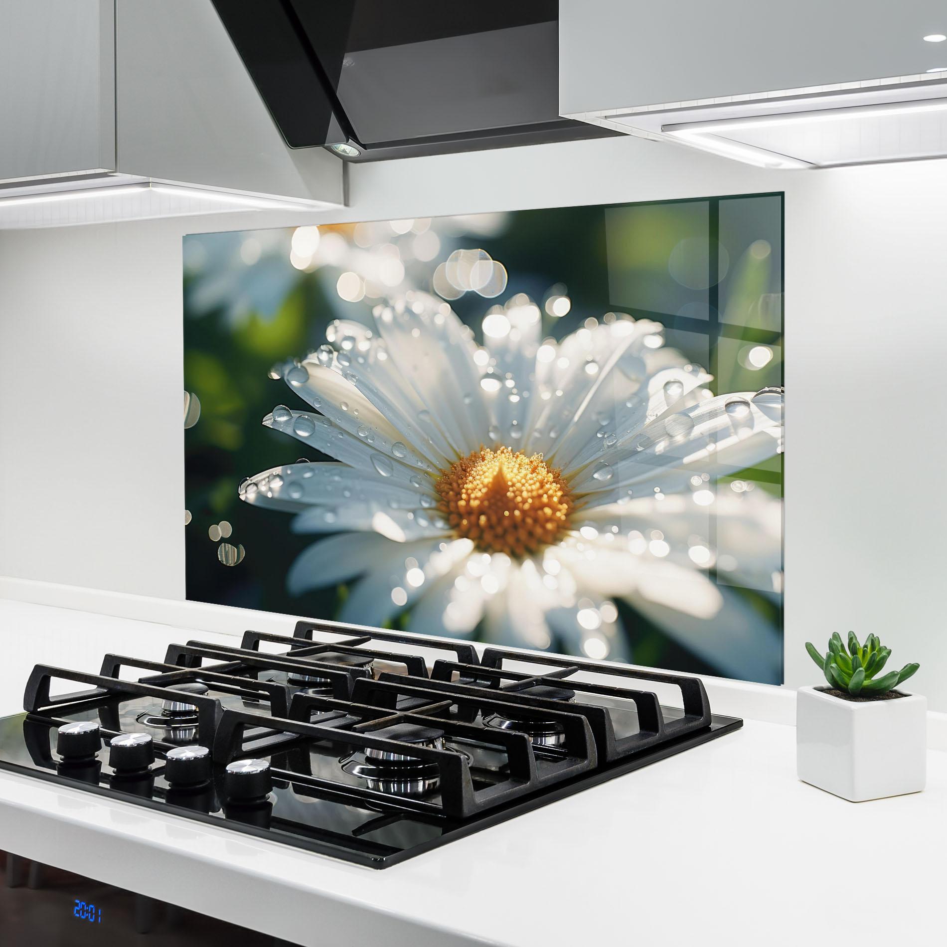 Konyhai üveg hátfal Daisy After Rain Close Up mockup 6