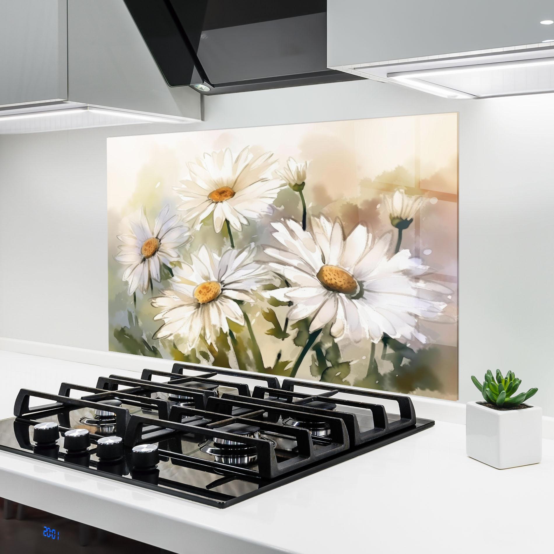 Konyhai üveg hátfal Daisy Painting mockup 6