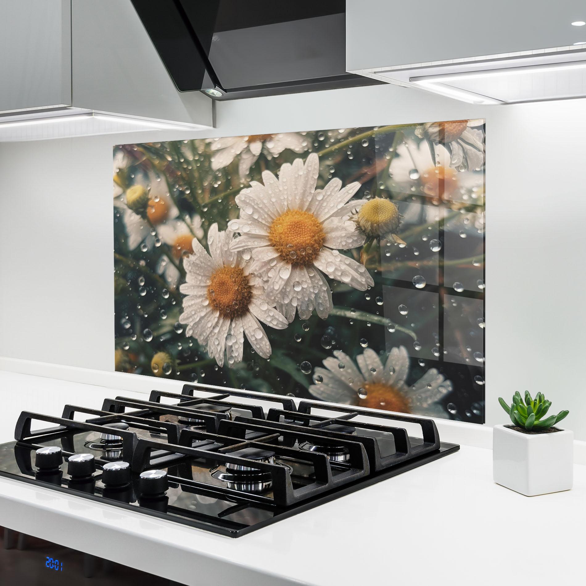 Konyhai üveg hátfal Daisy View After Rain mockup 6