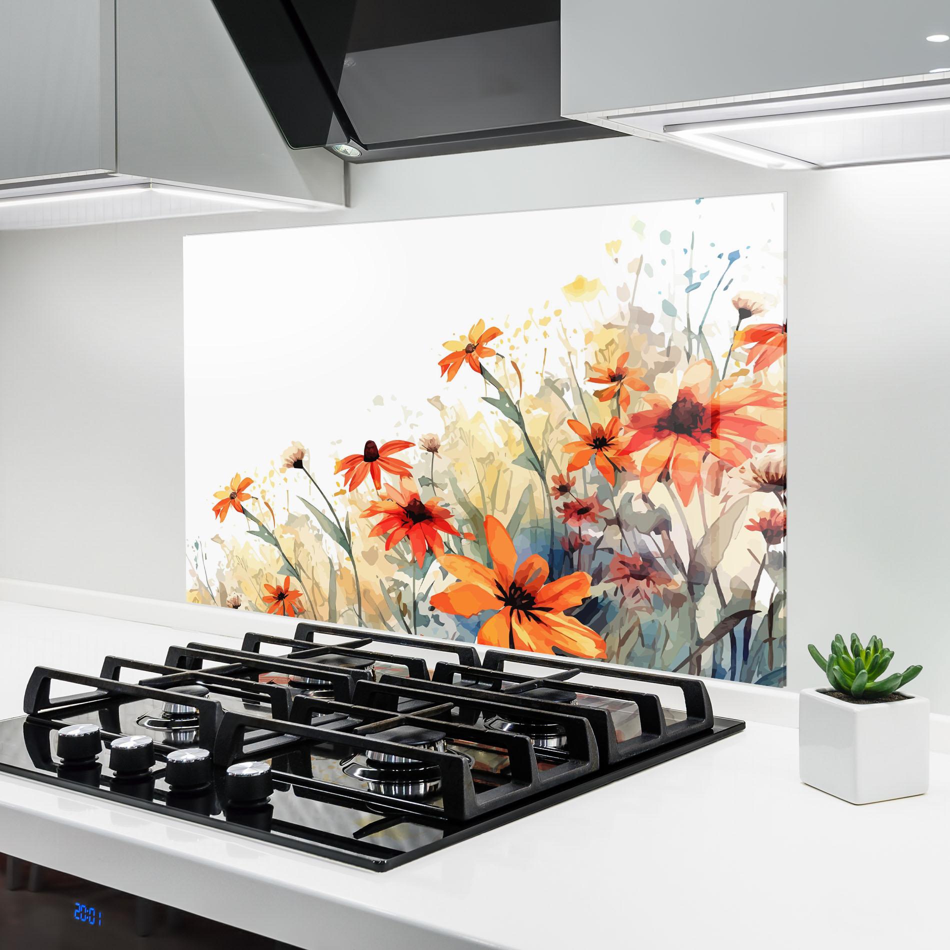 Konyhai üveg hátfal Orange Daisy mockup 6