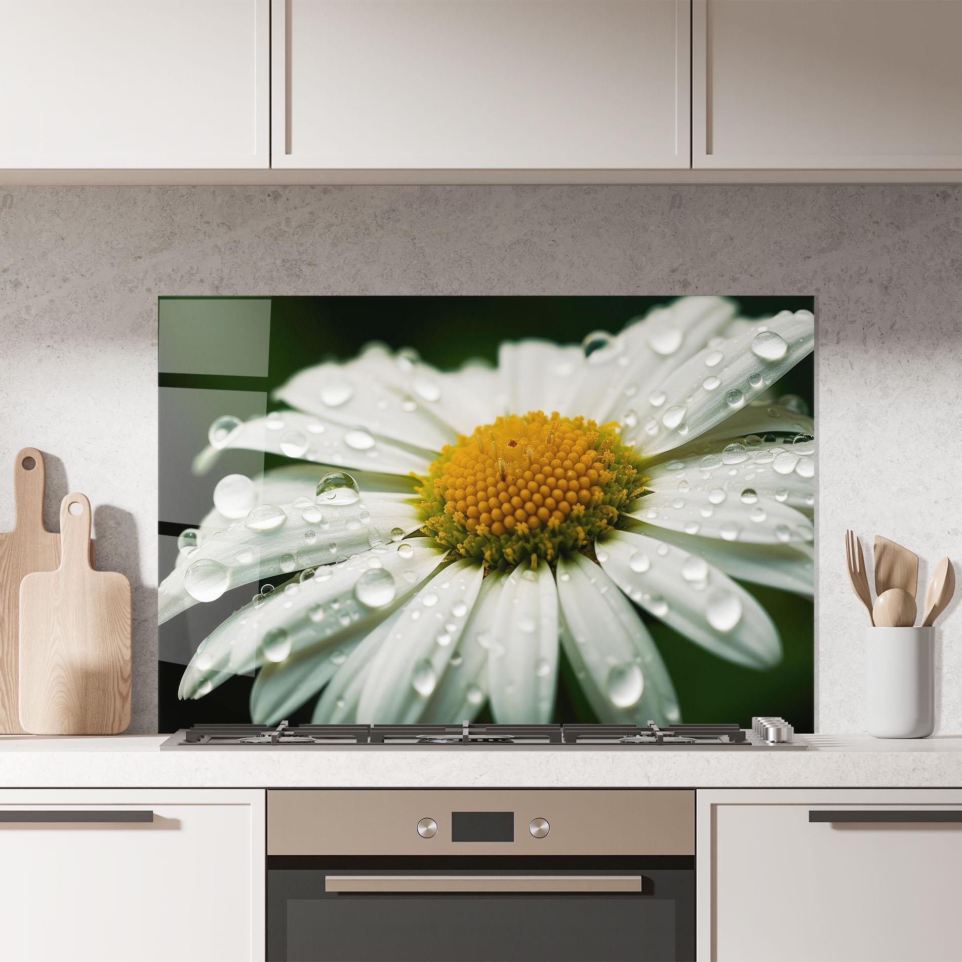 Konyhai üveg hátfal Close Up Daisy After Rain mockup 7