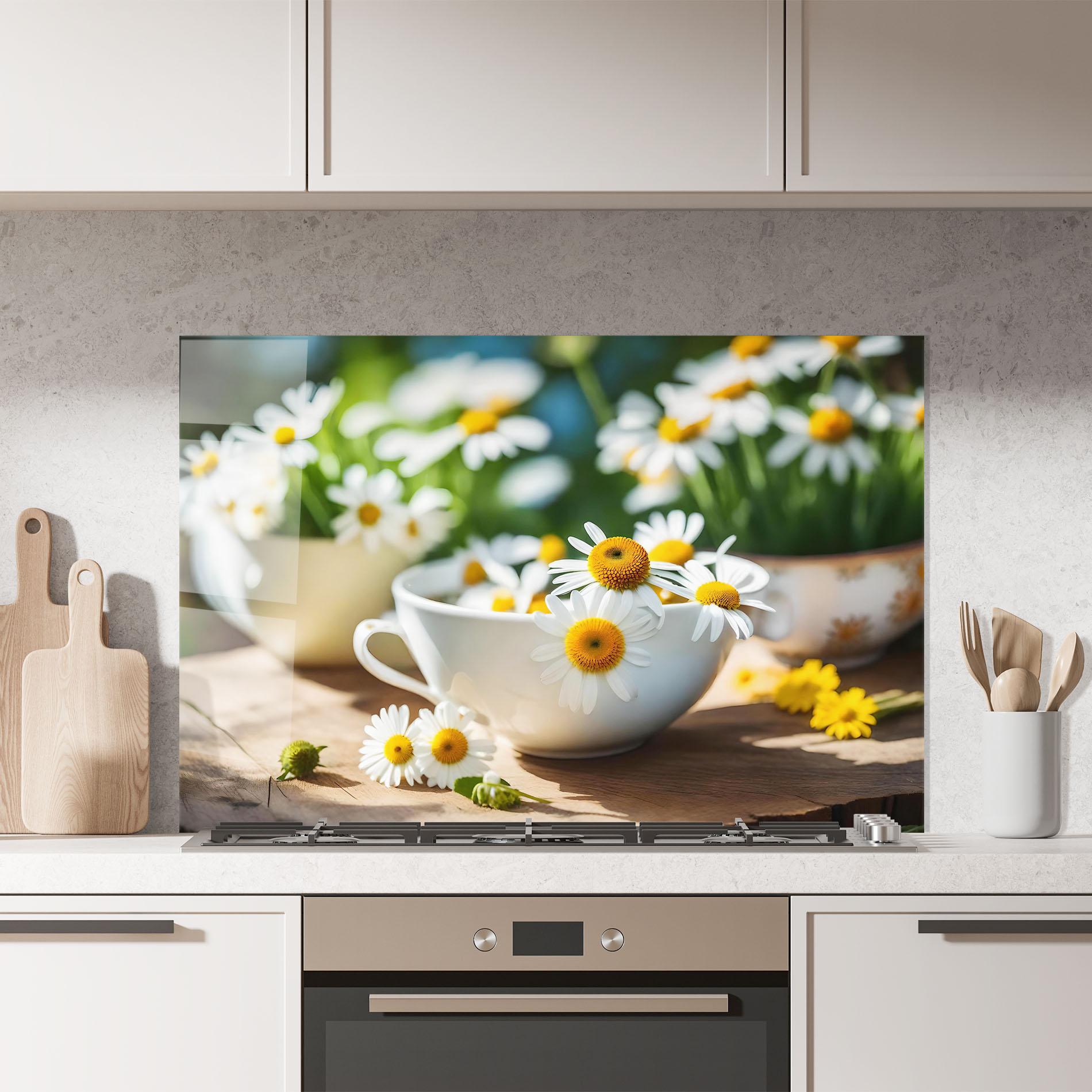 Konyhai üveg hátfal Daisies In A Cup mockup 7