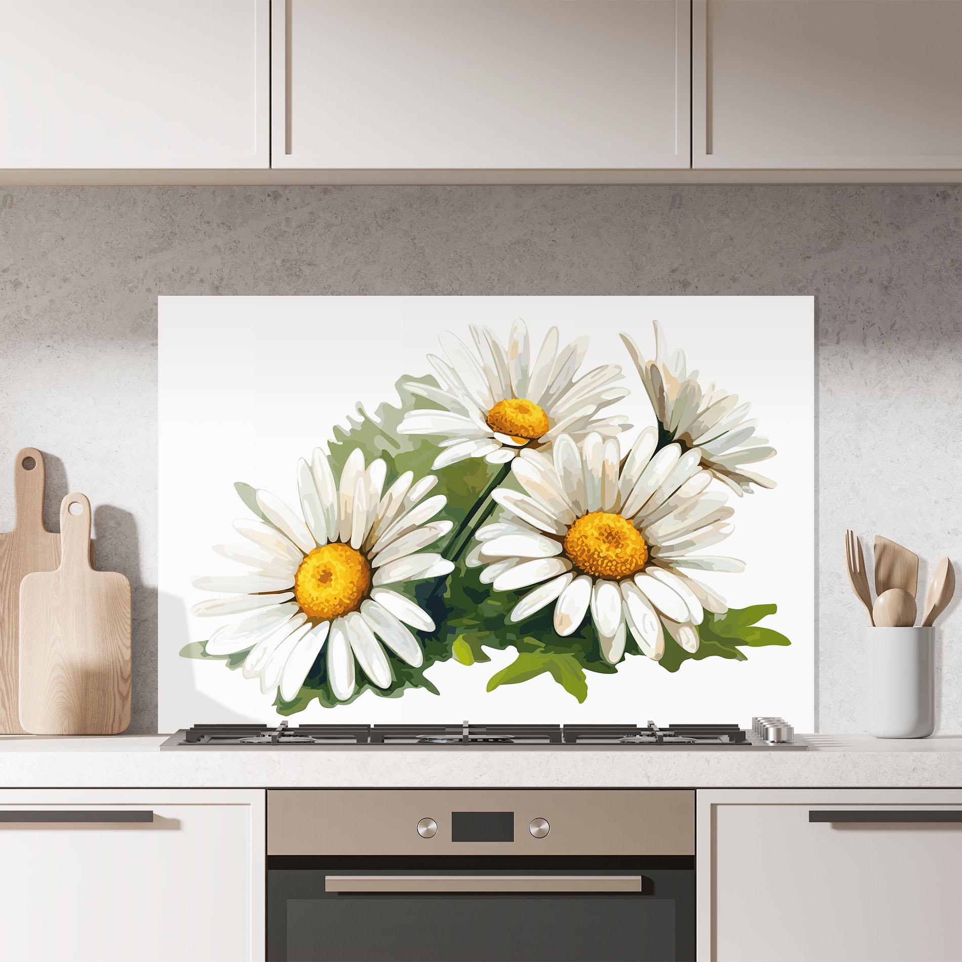 Konyhai üveg hátfal Grey White Daisy mockup 7