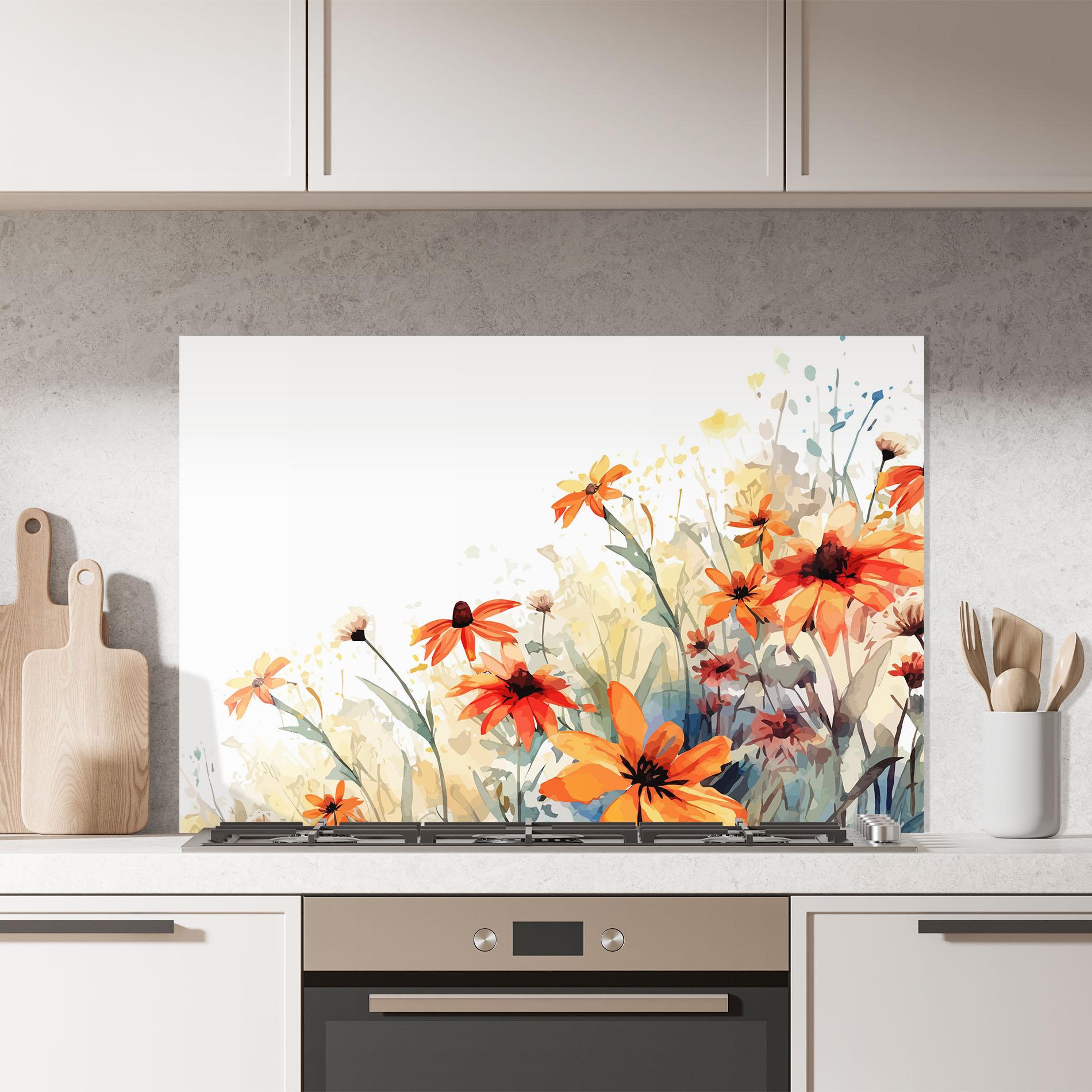 Konyhai üveg hátfal Orange Daisy mockup 7