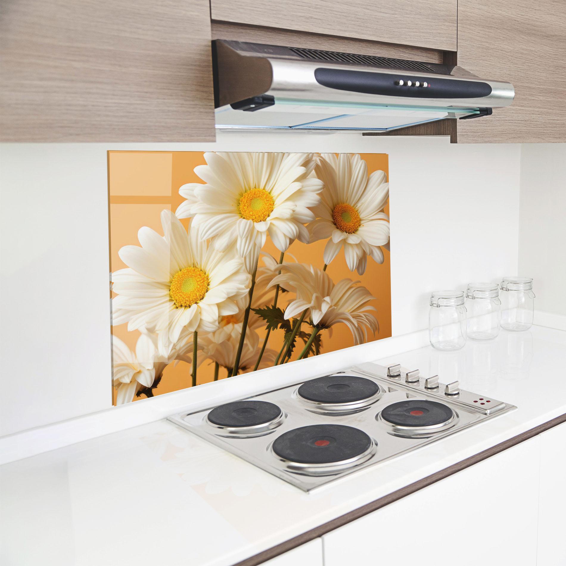 Konyhai üveg hátfal Daisy On Orange mockup 8