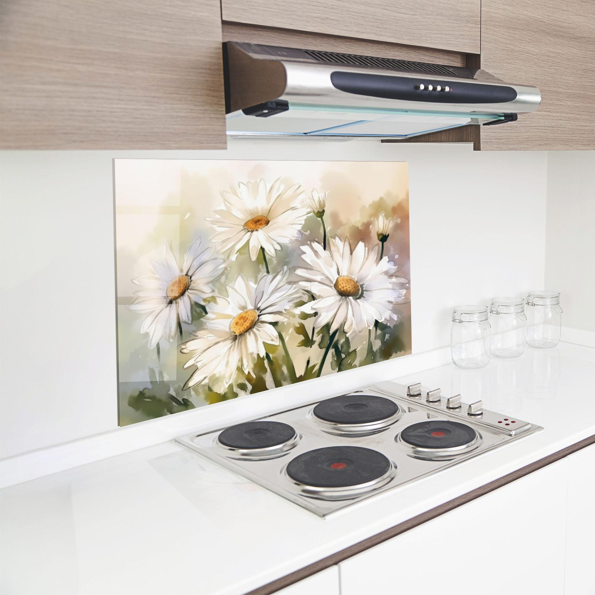 Konyhai üveg hátfal Daisy Painting mockup 8