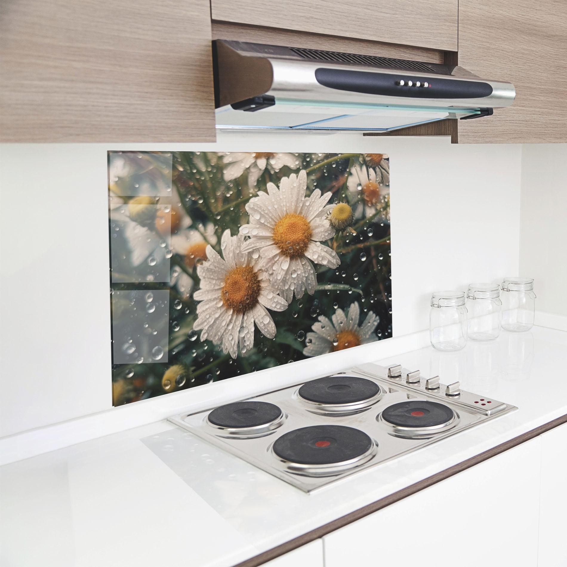 Konyhai üveg hátfal Daisy View After Rain mockup 8