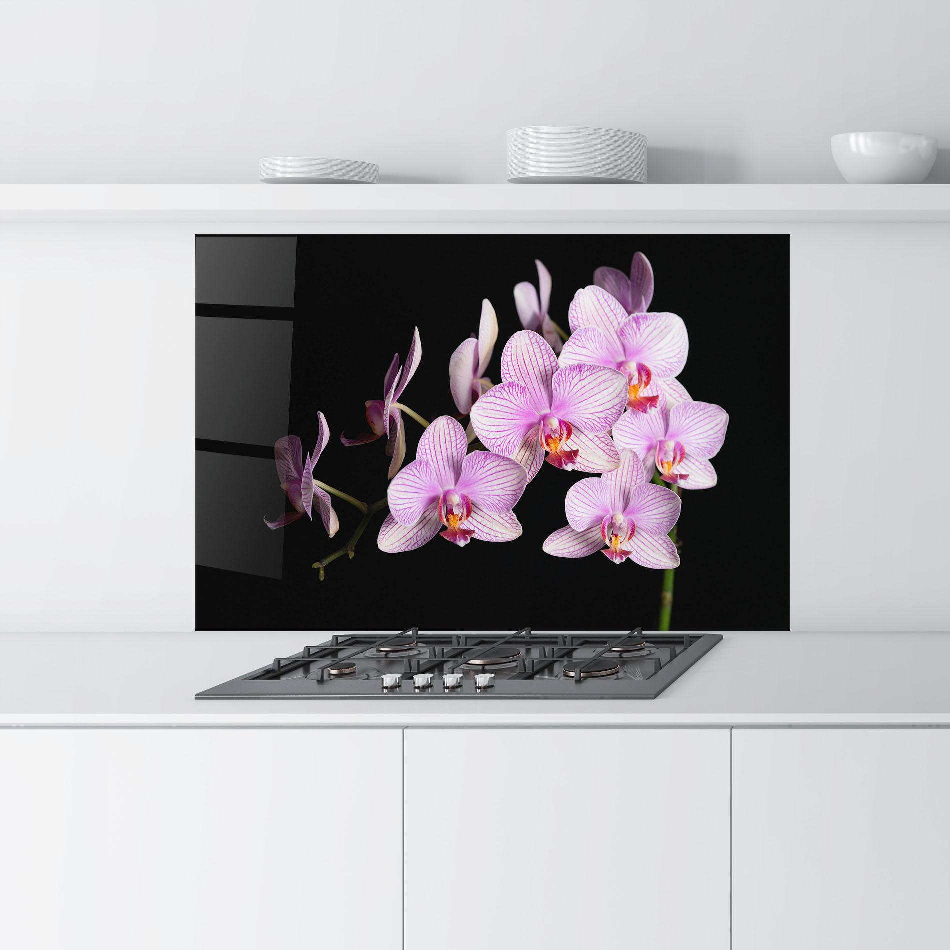 Konyhai üveg hátfal Beautiful Orchids On Black mockup 9