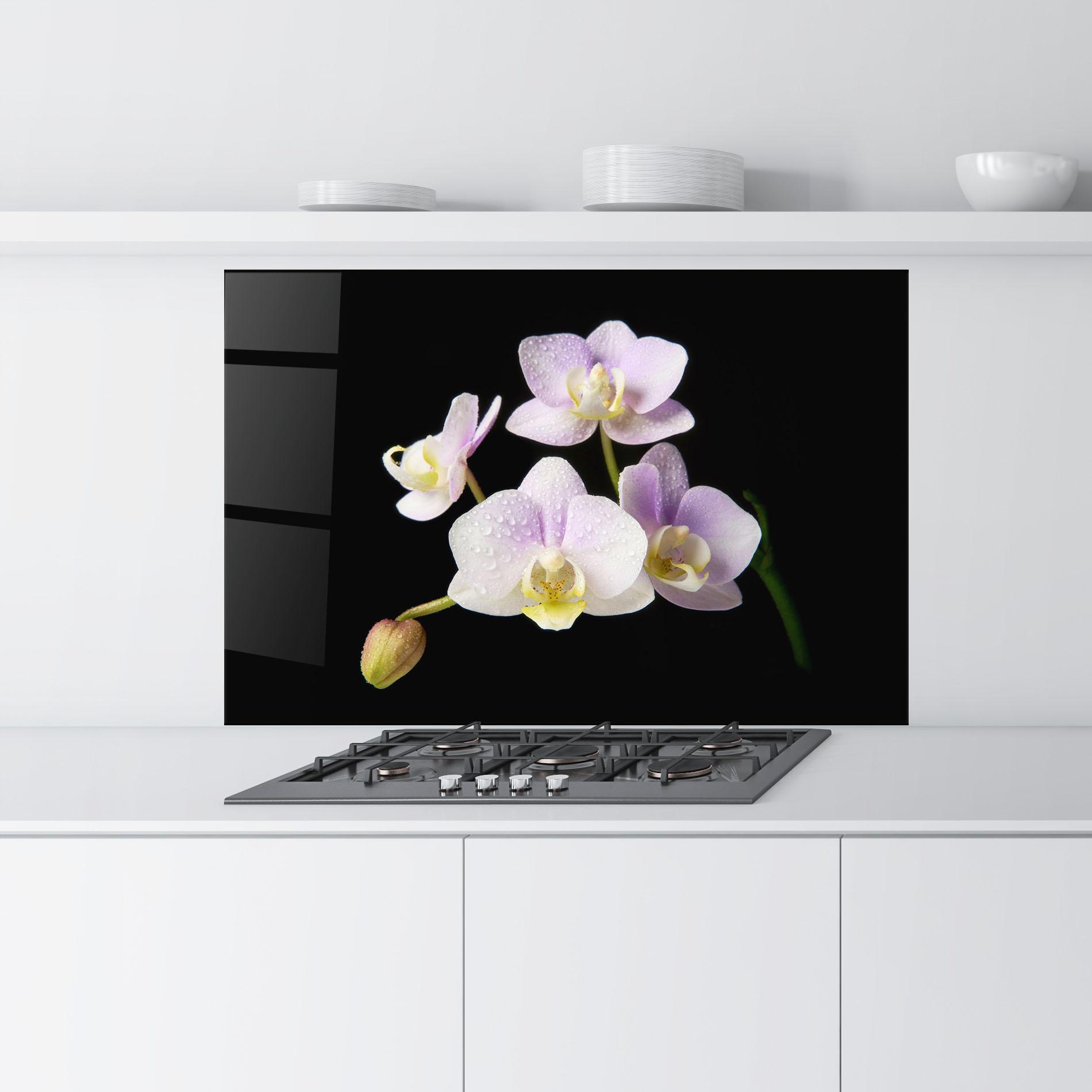 Konyhai üveg hátfal Light Purple Orchid On Black mockup 9