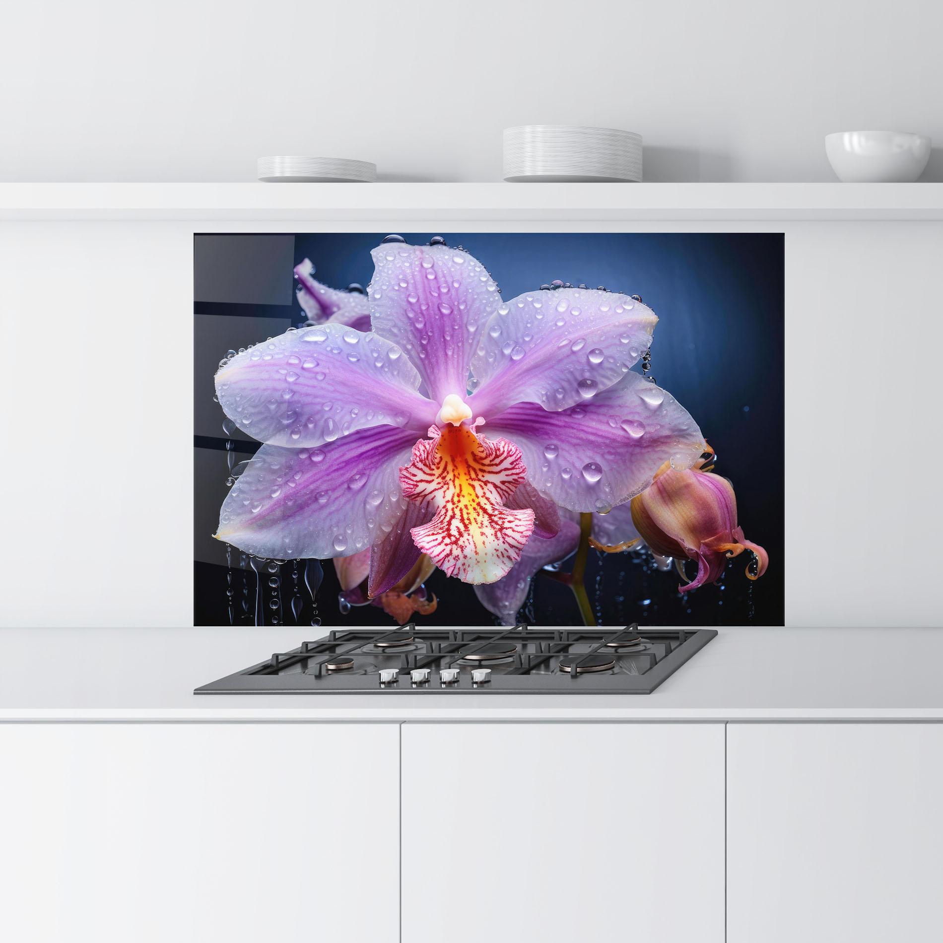 Konyhai üveg hátfal Orchid In Rain mockup 9
