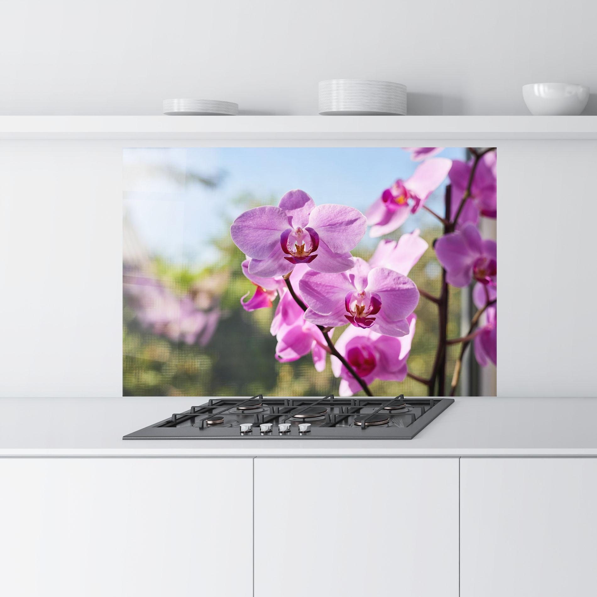Konyhai üveg hátfal Orchids In The Garden mockup 9