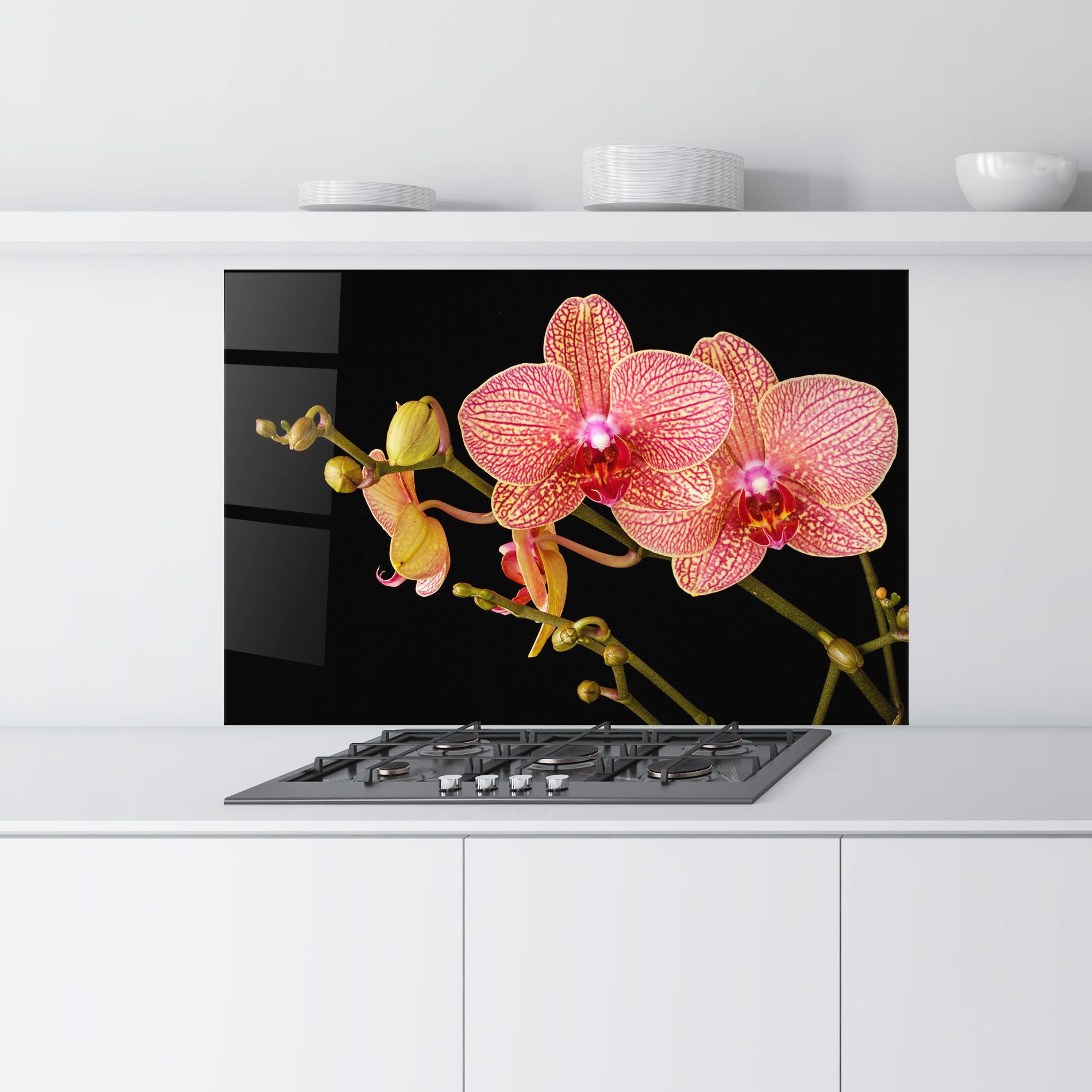 Konyhai üveg hátfal Pink Orchids On Black mockup 9
