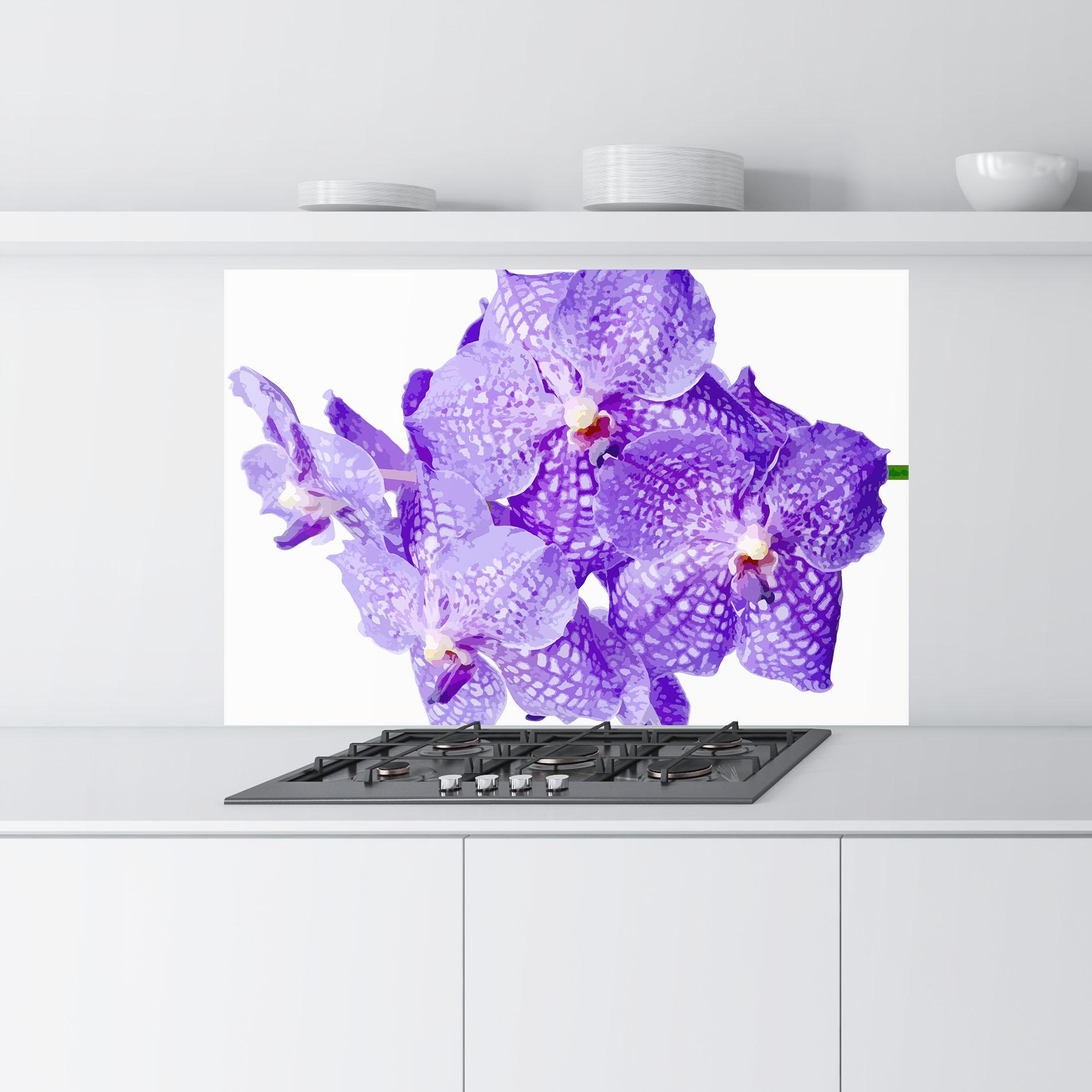 Konyhai üveg hátfal Purple White Orchid mockup 9