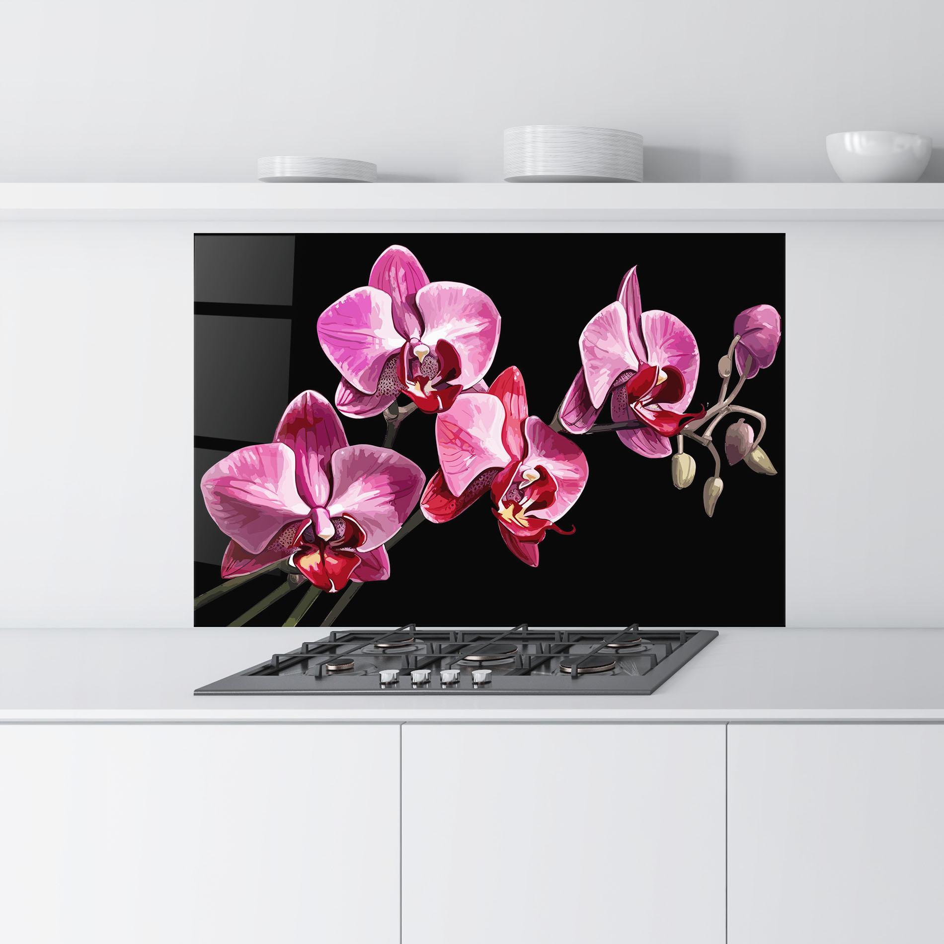 Konyhai üveg hátfal Red Purple Orchid mockup 9