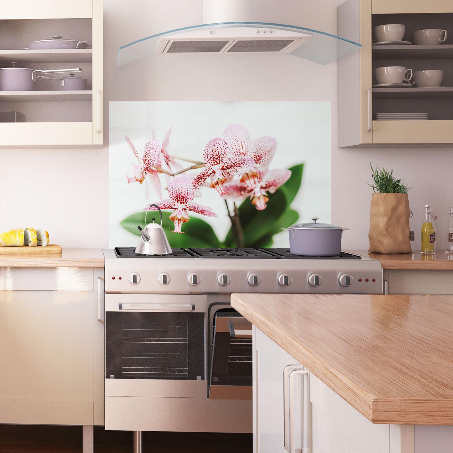 Konyhai üveg hátfal Green Orchids mockup 1