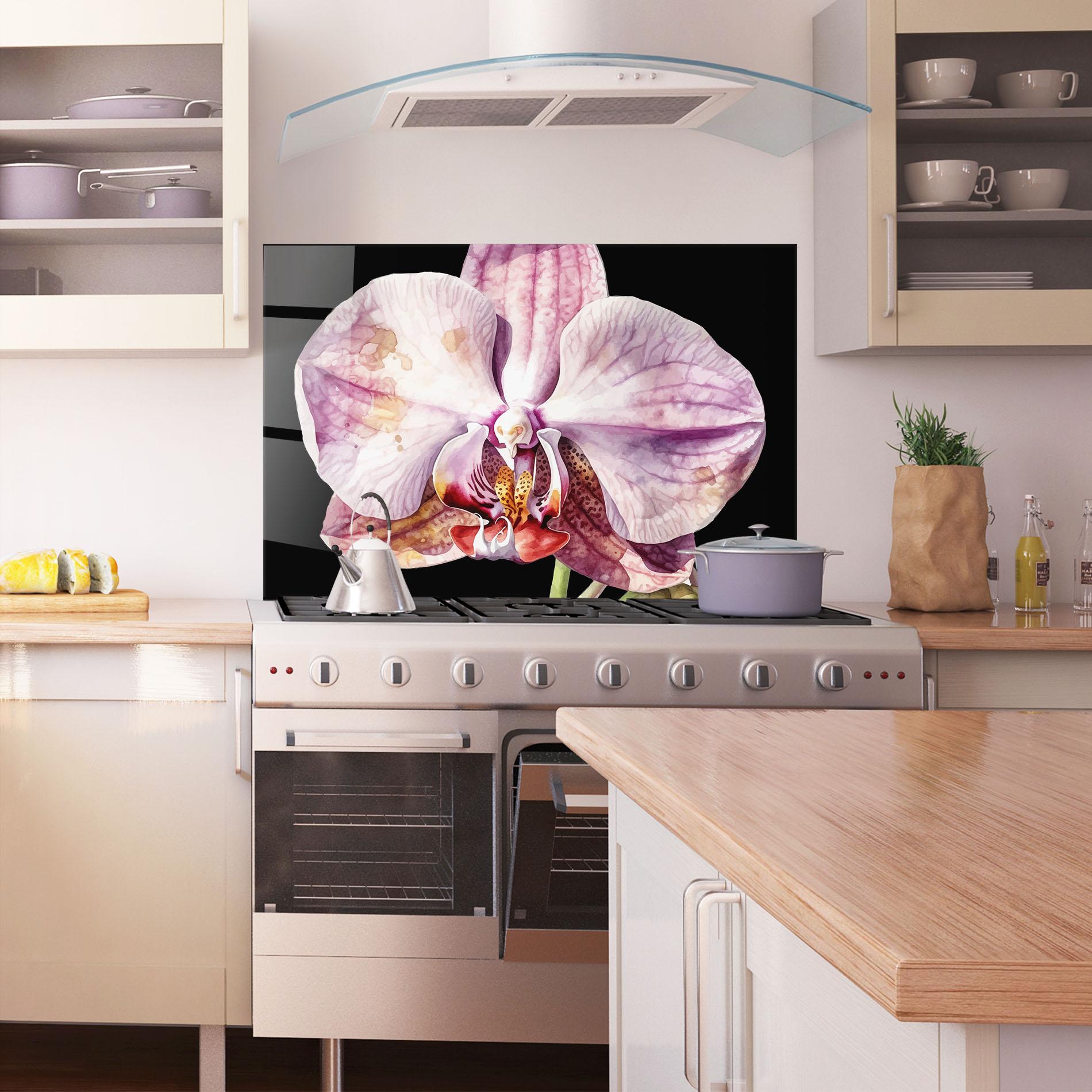 Konyhai üveg hátfal Painted Orchid mockup 1