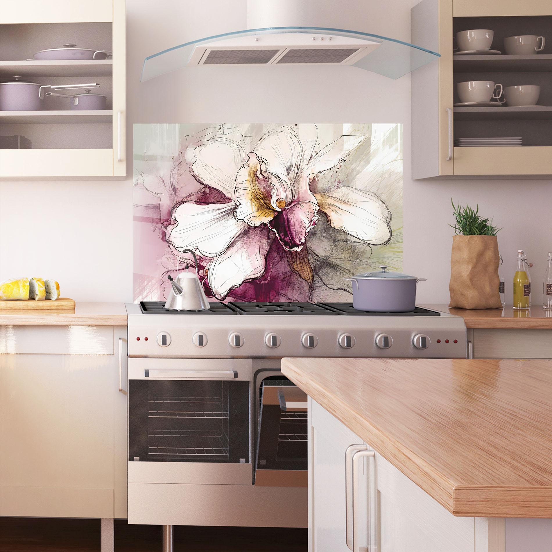 Konyhai üveg hátfal Painted Purple Orchid mockup 1