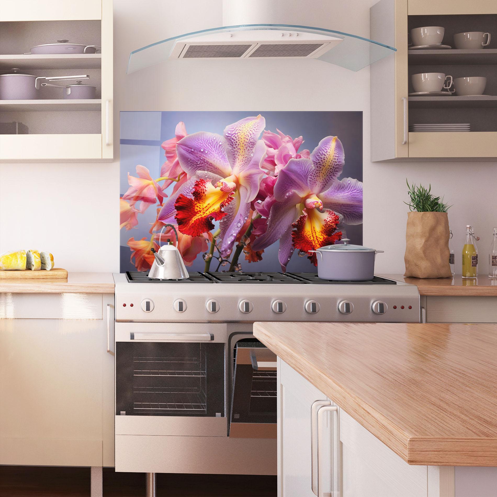 Konyhai üveg hátfal Purple Orange Orchid View mockup 1