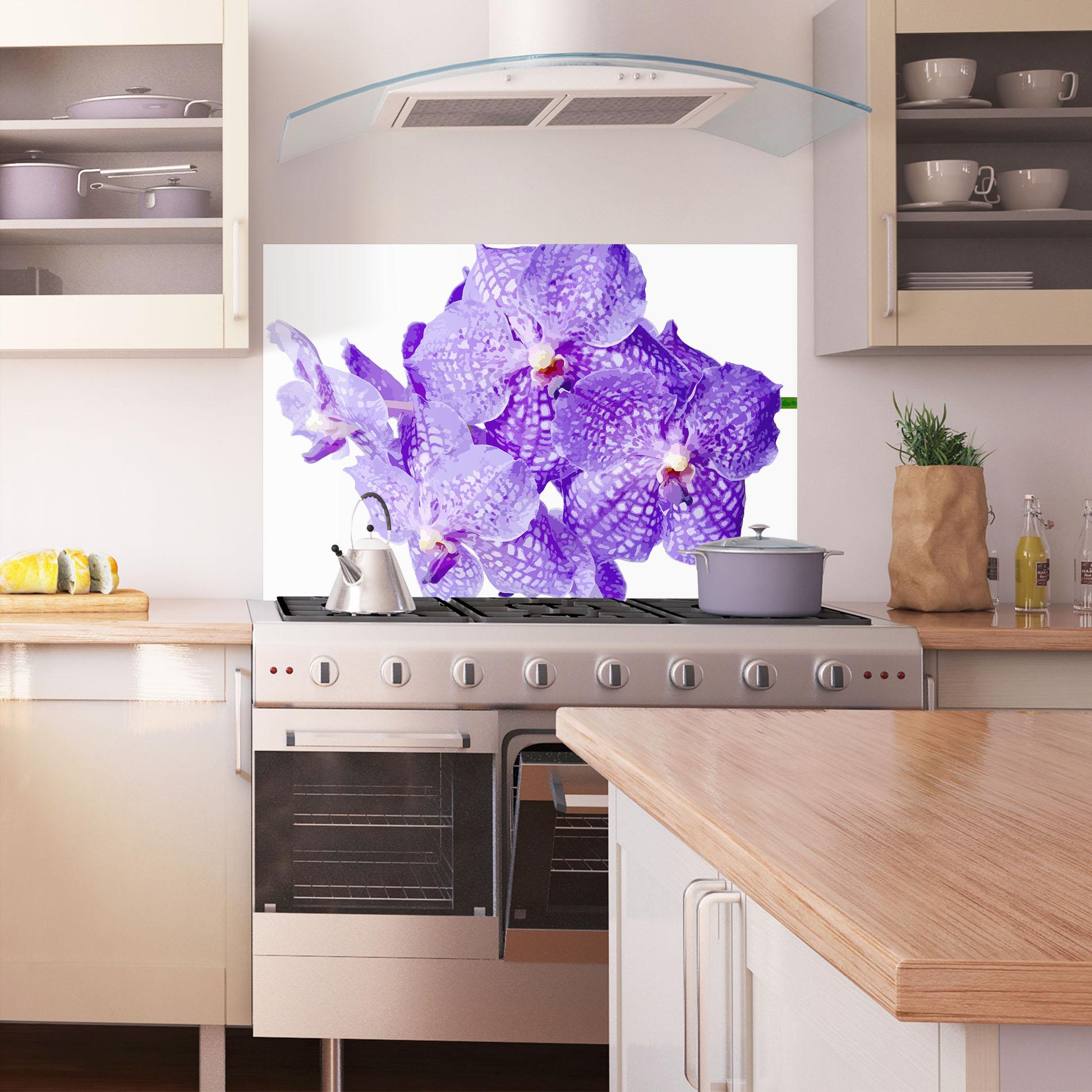 Konyhai üveg hátfal Purple White Orchid mockup 1