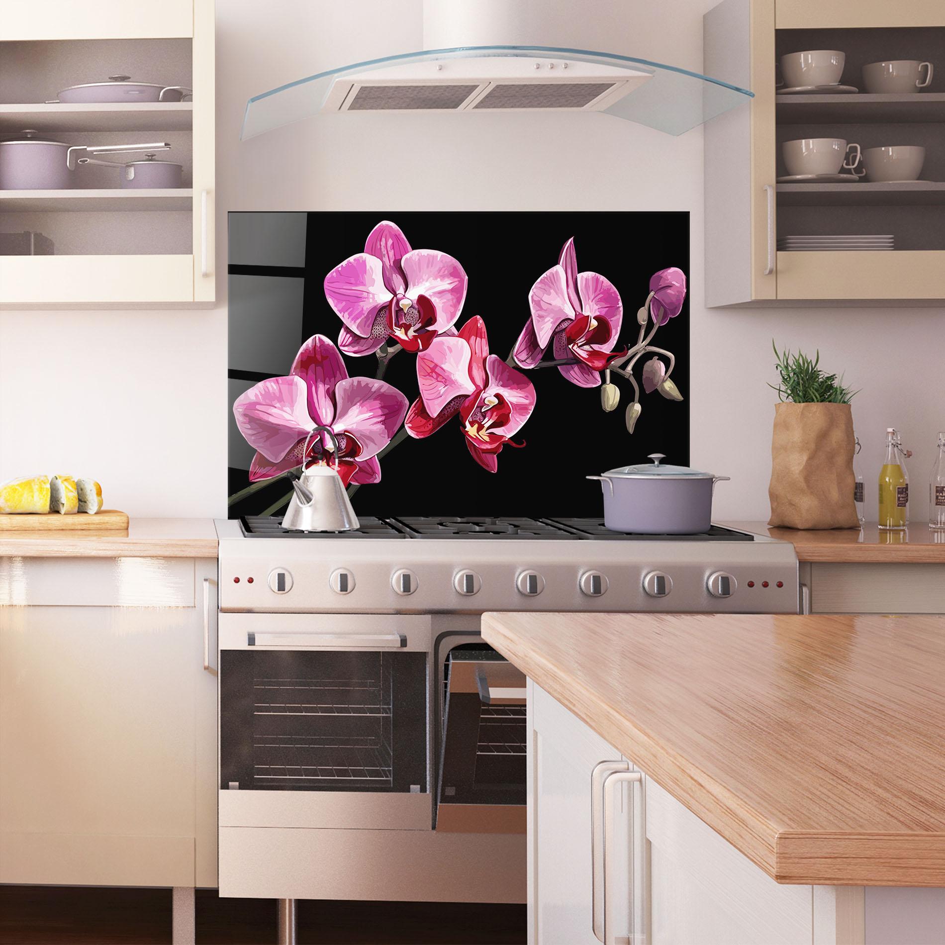 Konyhai üveg hátfal Red Purple Orchid mockup 1