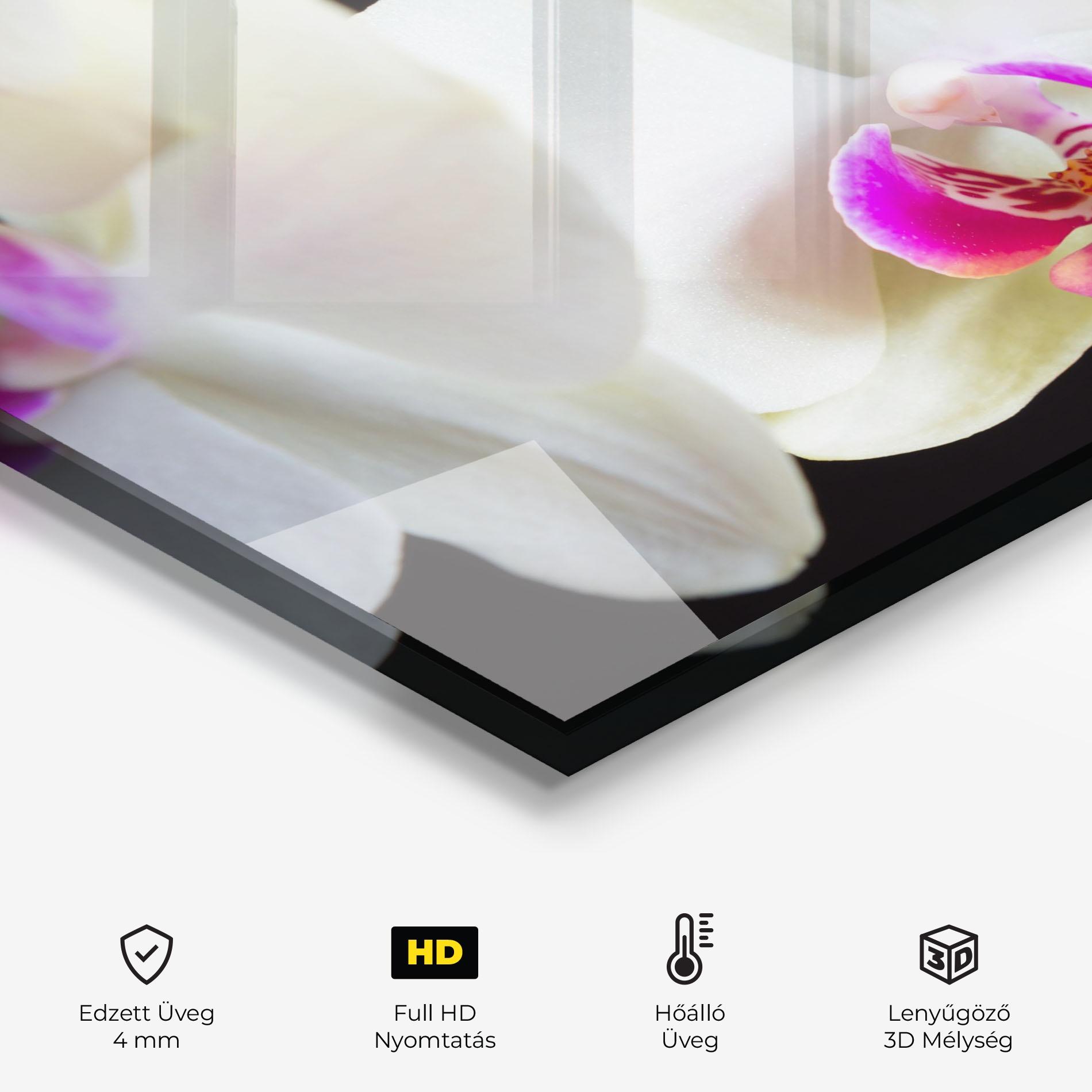 Konyhai üveg hátfal Cream Purple Orchids mockup 2