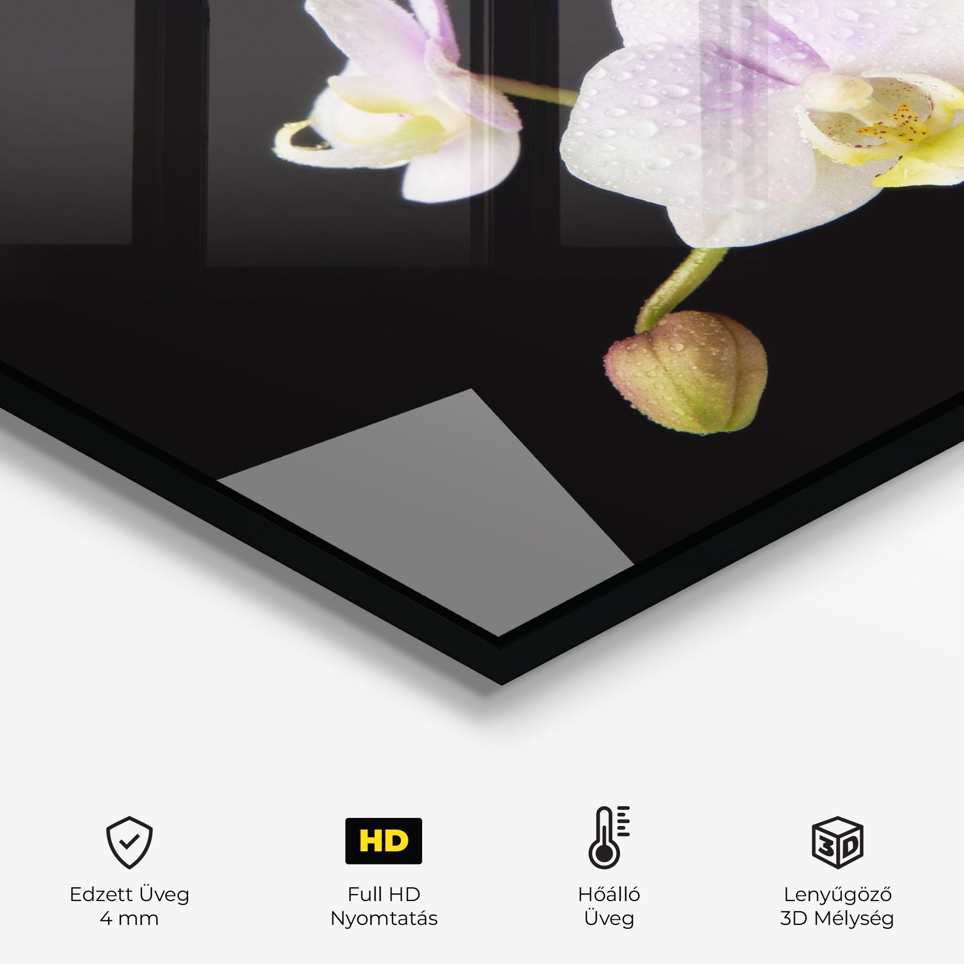 Konyhai üveg hátfal Light Purple Orchid On Black mockup 2