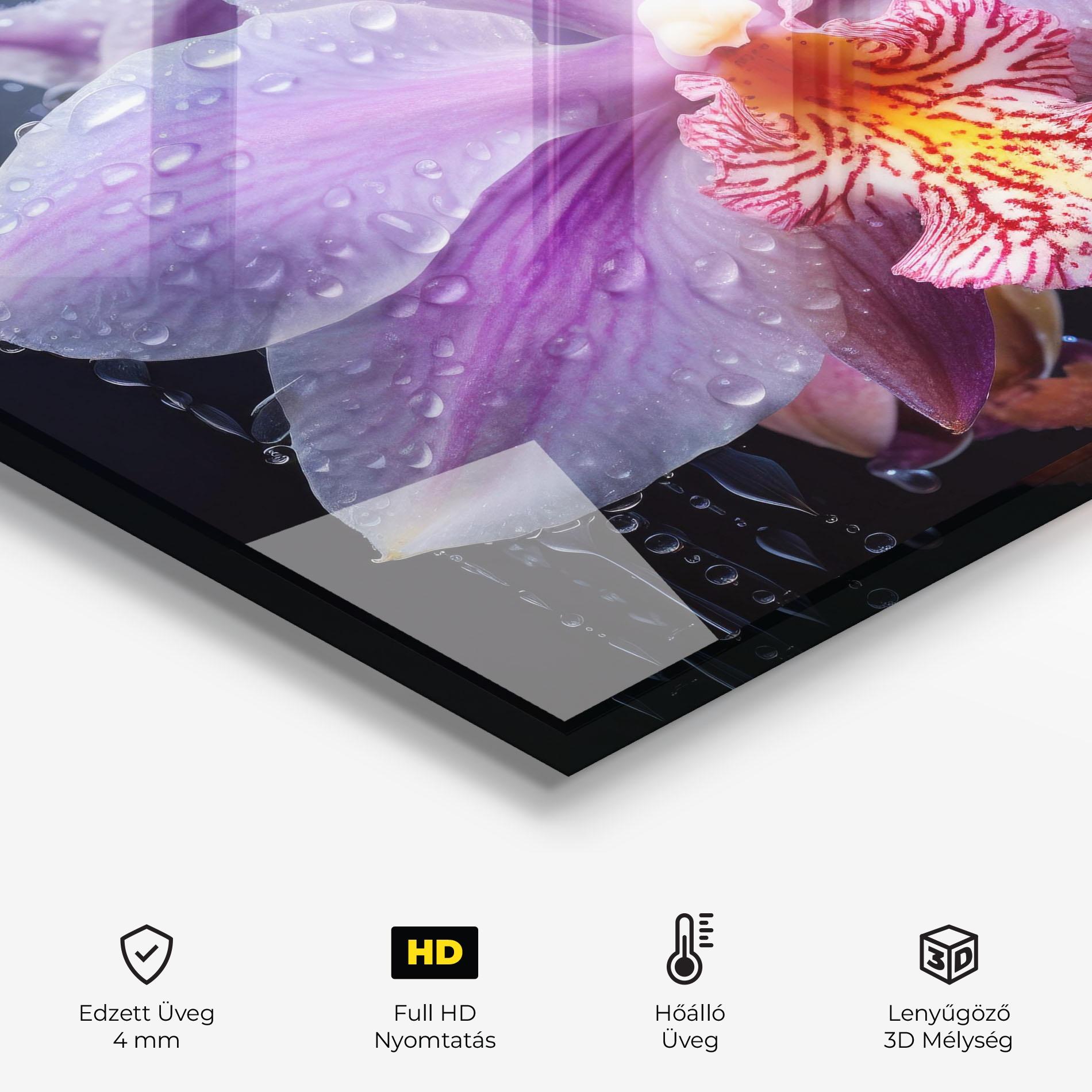 Konyhai üveg hátfal Orchid In Rain mockup 2