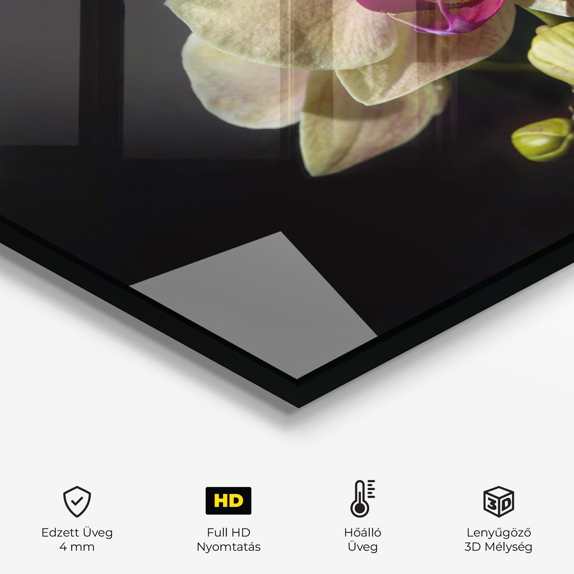 Konyhai üveg hátfal Pastel Yellow Orchids mockup 2