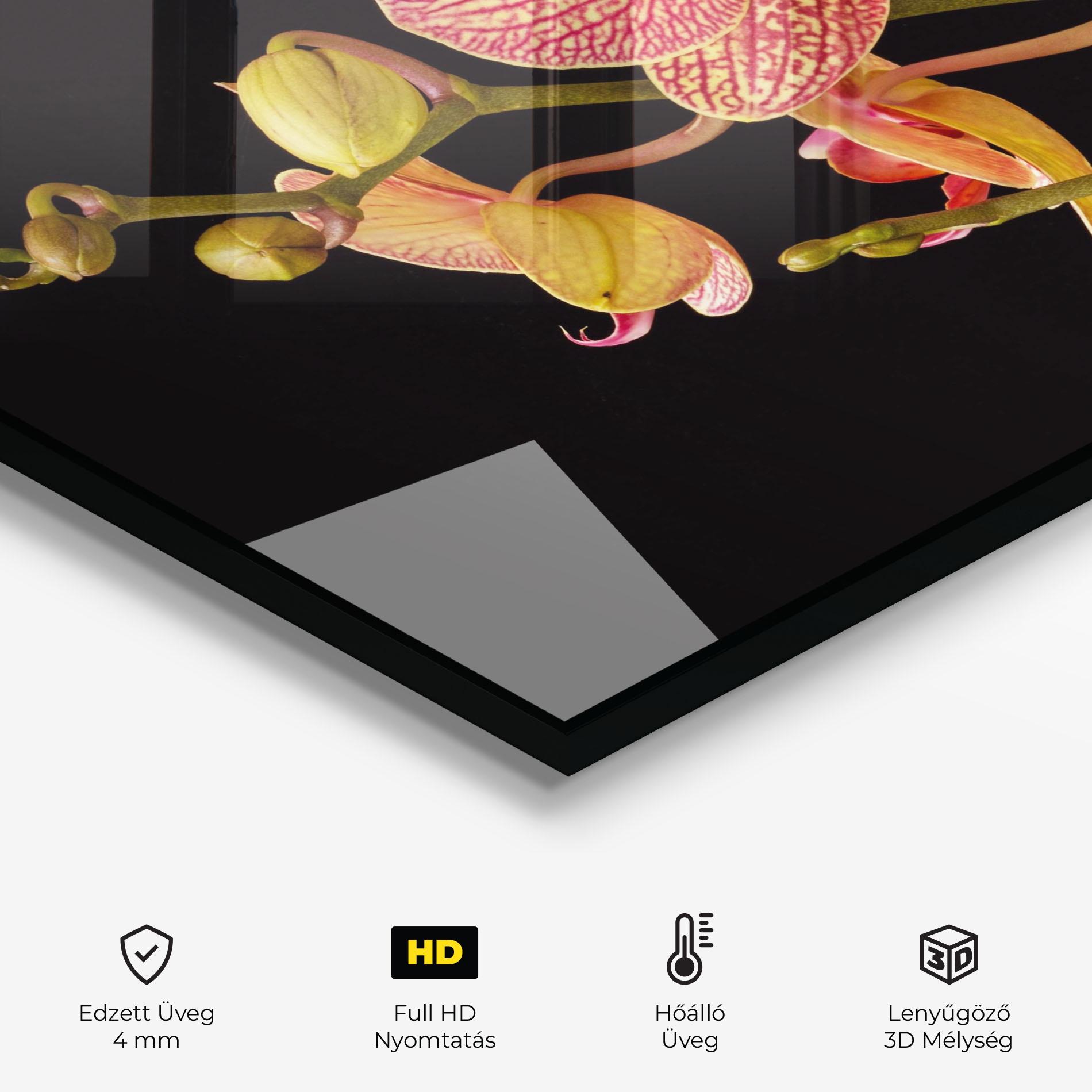 Konyhai üveg hátfal Pink Orchids On Black mockup 2