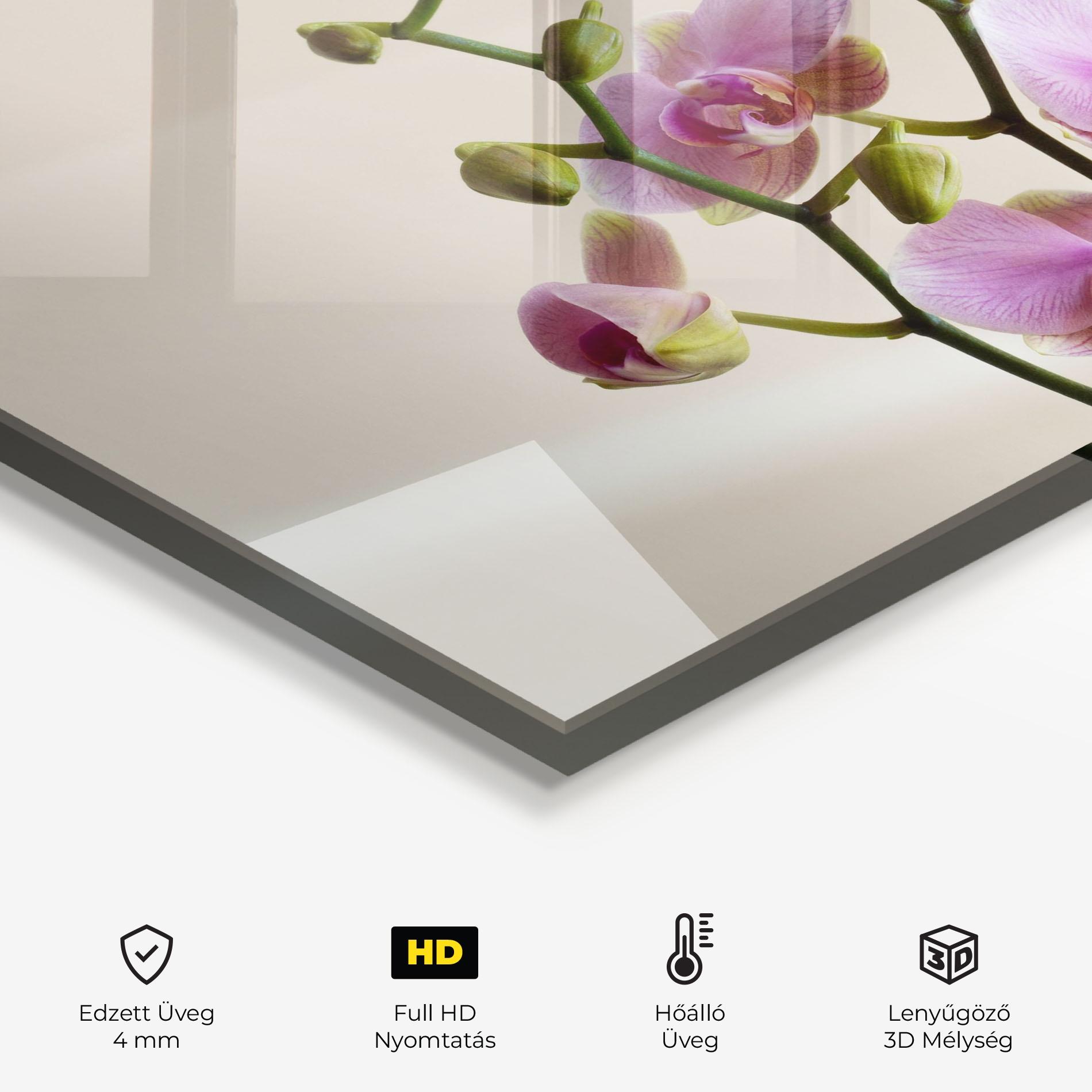 Konyhai üveg hátfal Purple Orchid On Cream mockup 2