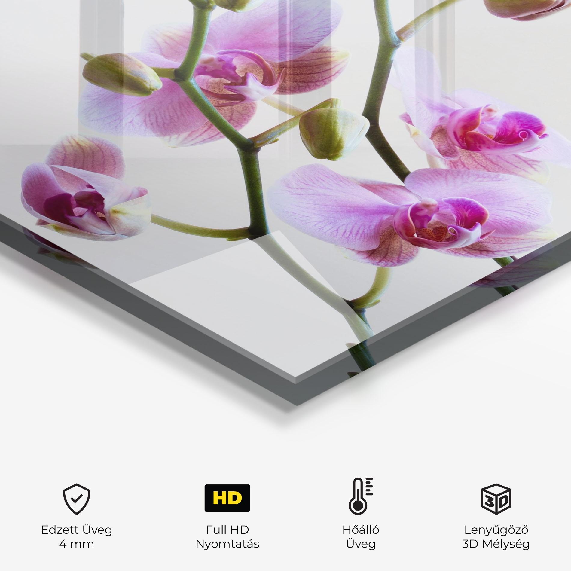 Konyhai üveg hátfal Purple Orchid On Grey mockup 2