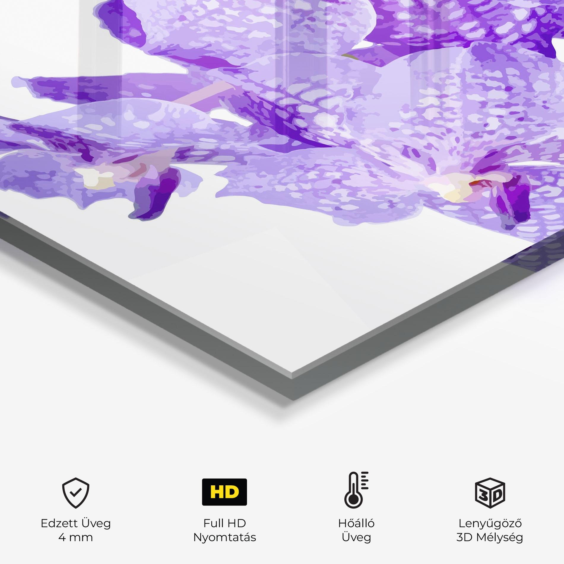 Konyhai üveg hátfal Purple White Orchid mockup 2