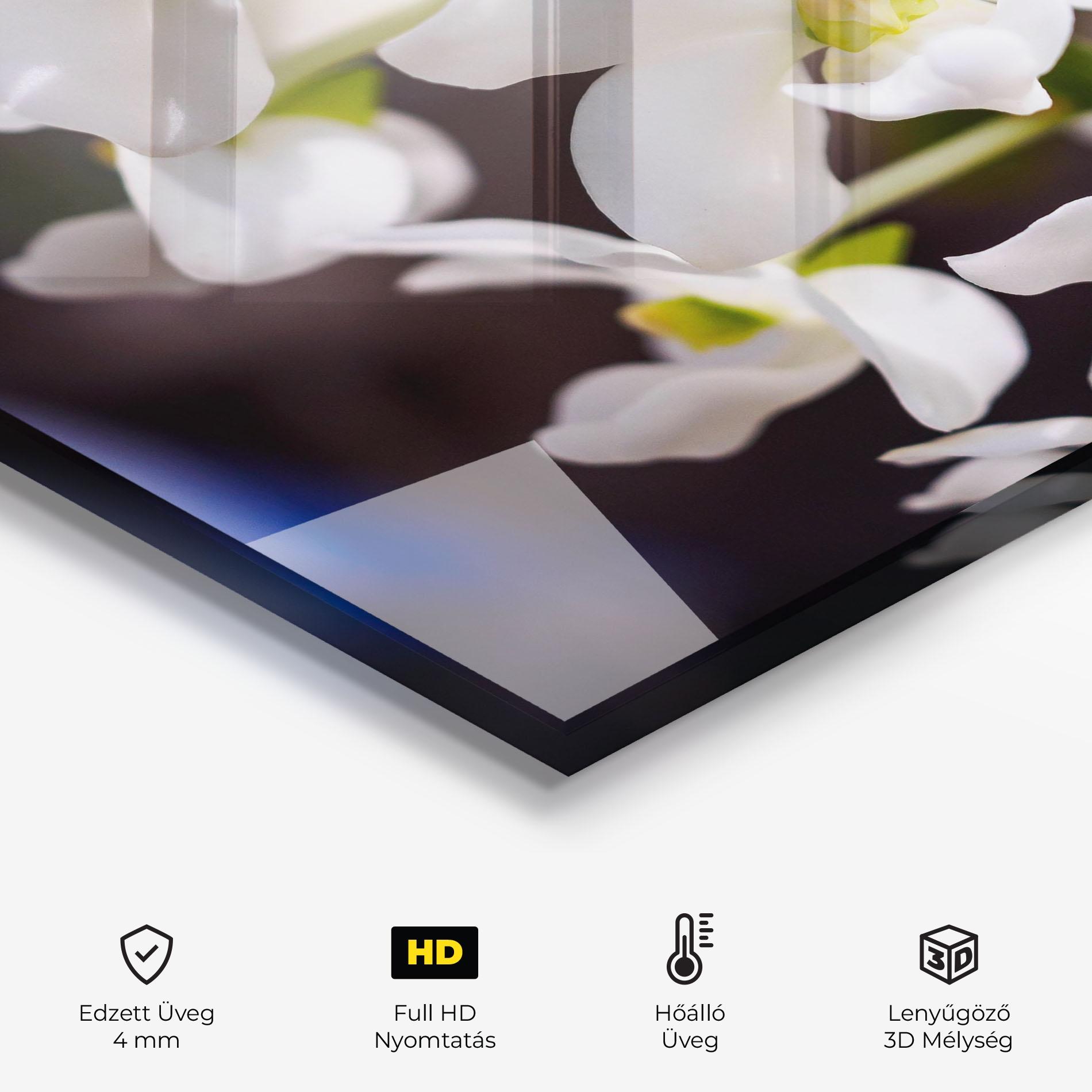 Konyhai üveg hátfal Small White Orchids mockup 2