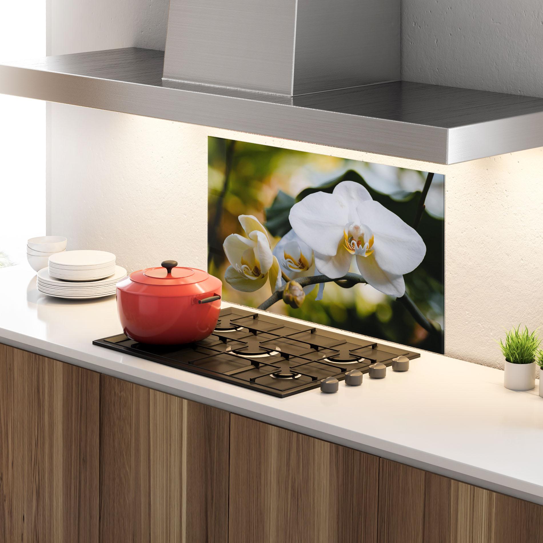 Konyhai üveg hátfal Cream Orchid In Nature mockup 4